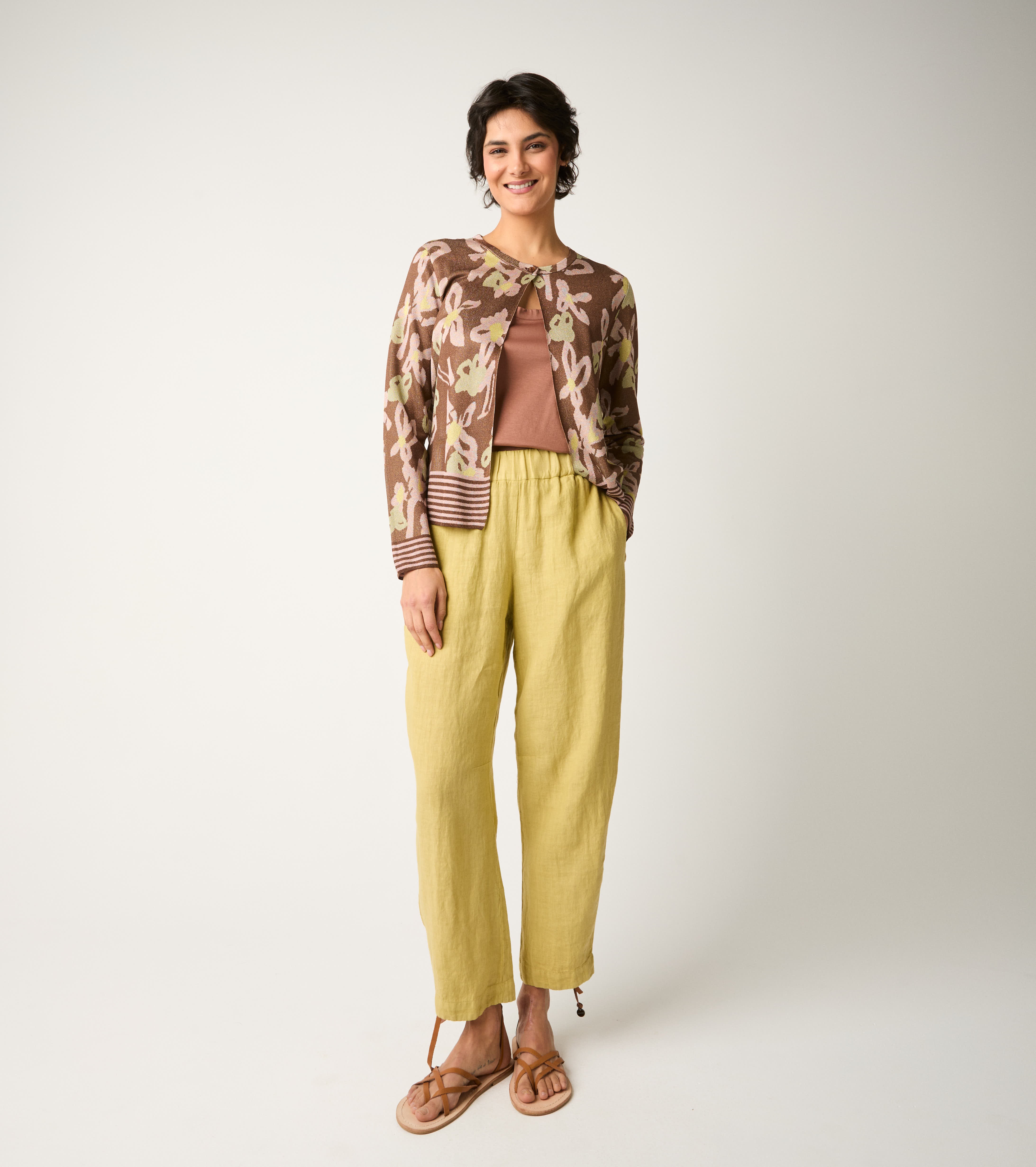 Cardigan jacquard con collo a giro rame