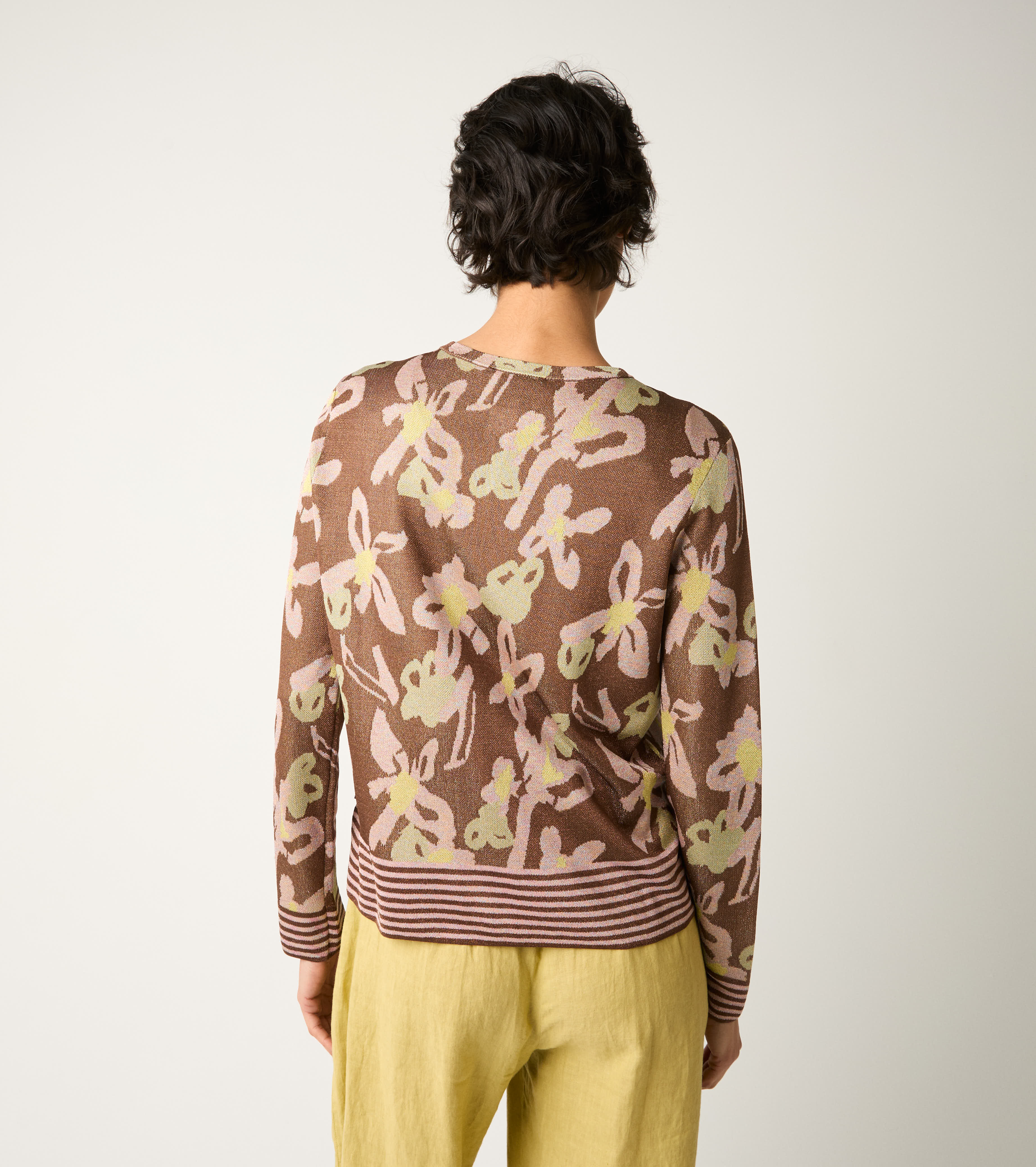 Cardigan jacquard con collo a giro rame