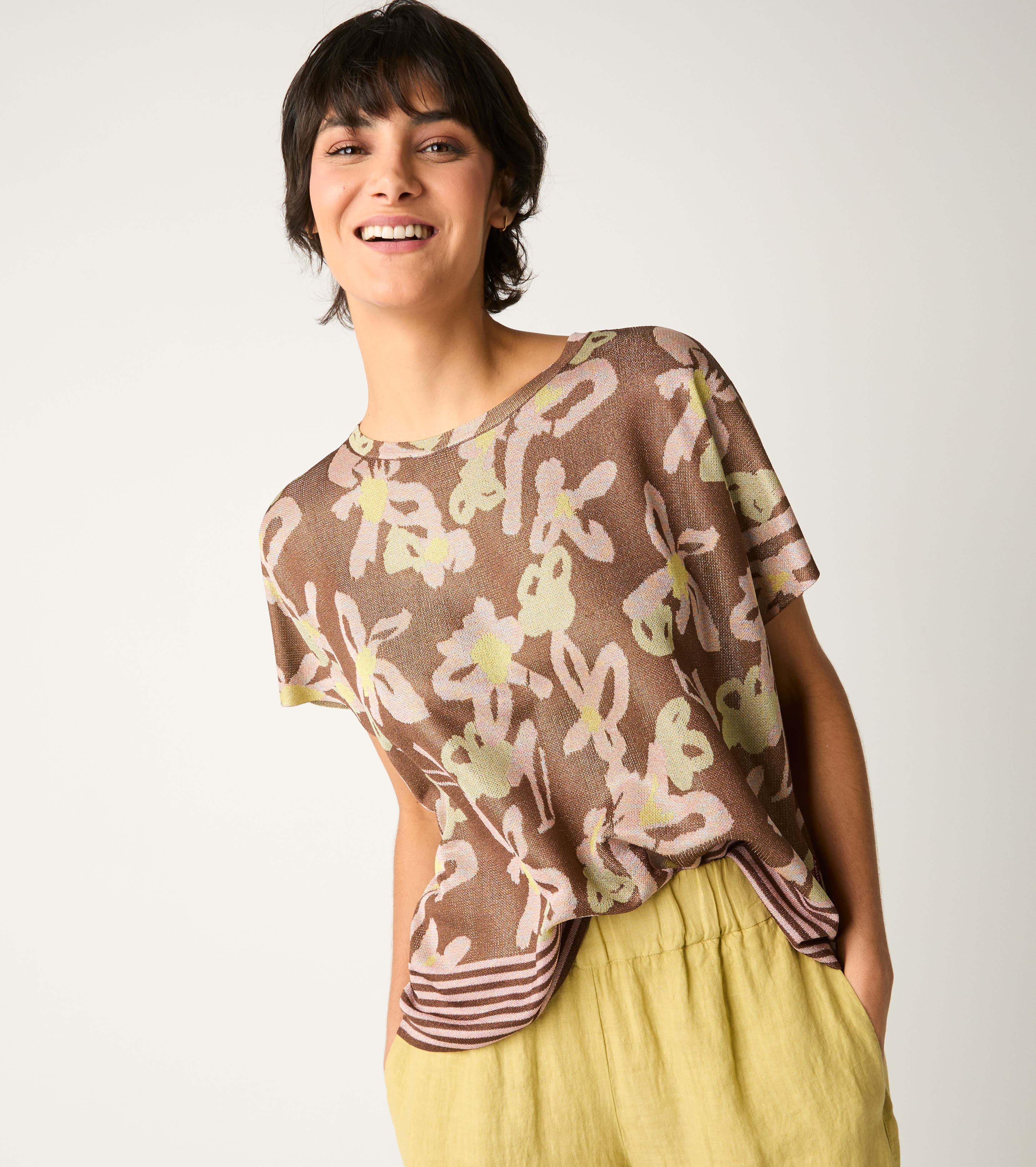 Jacquard T-shirt with short copper sleeves