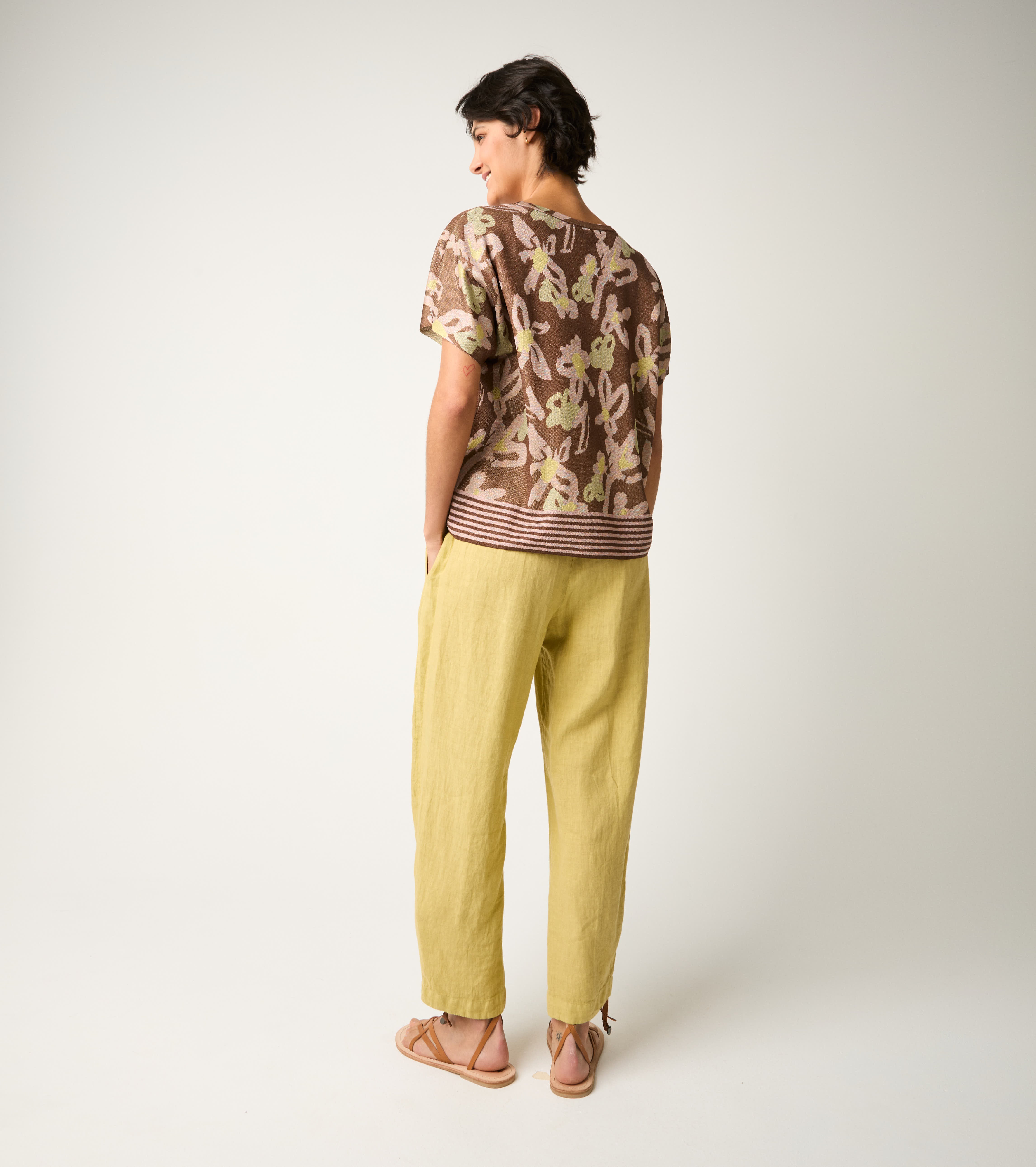 Jacquard T-shirt with short copper sleeves