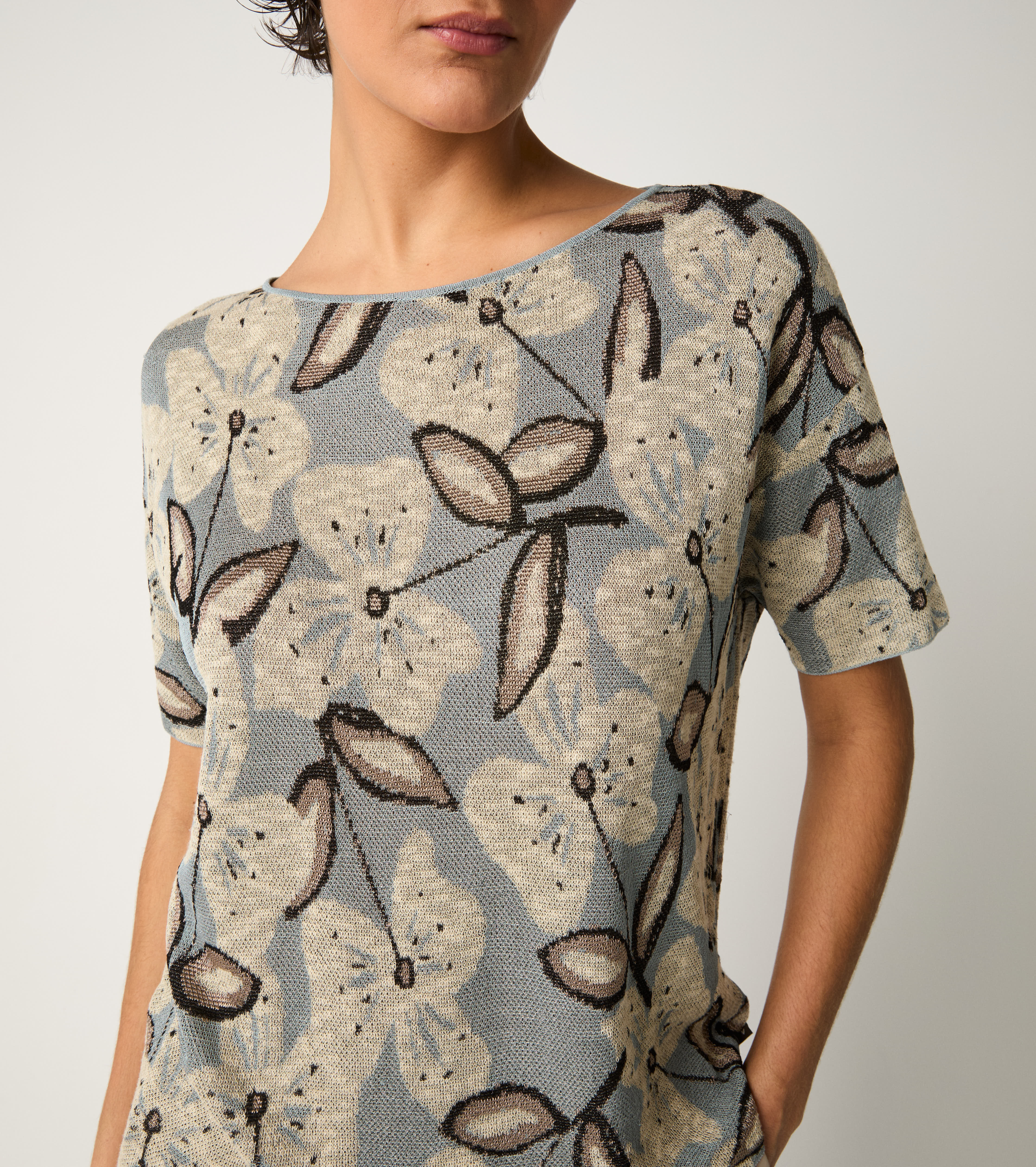 Jacquard T-shirt with flint boat neckline