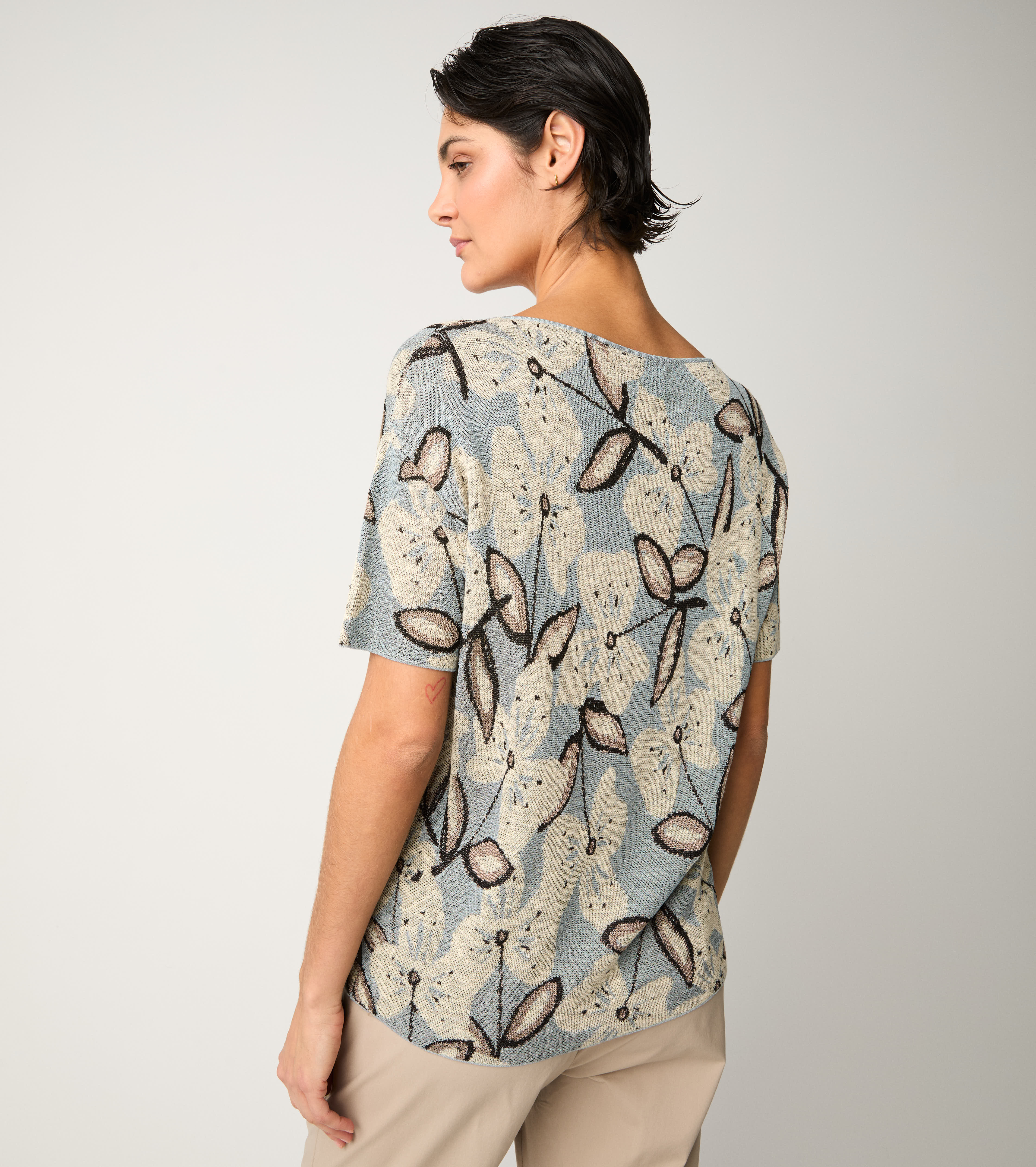 Jacquard T-shirt with flint boat neckline