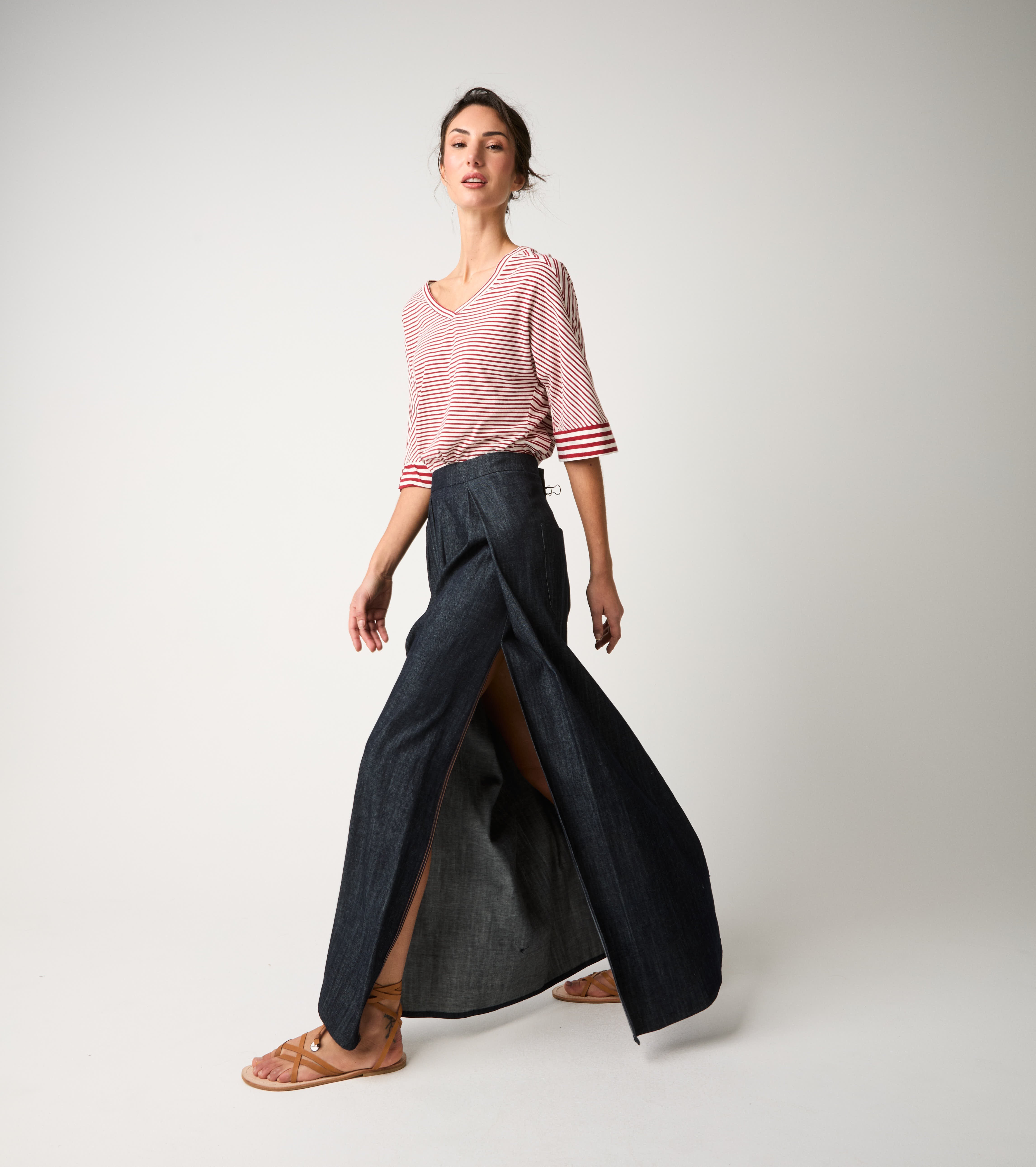 Gonna lunga con pinces e pieghe unico