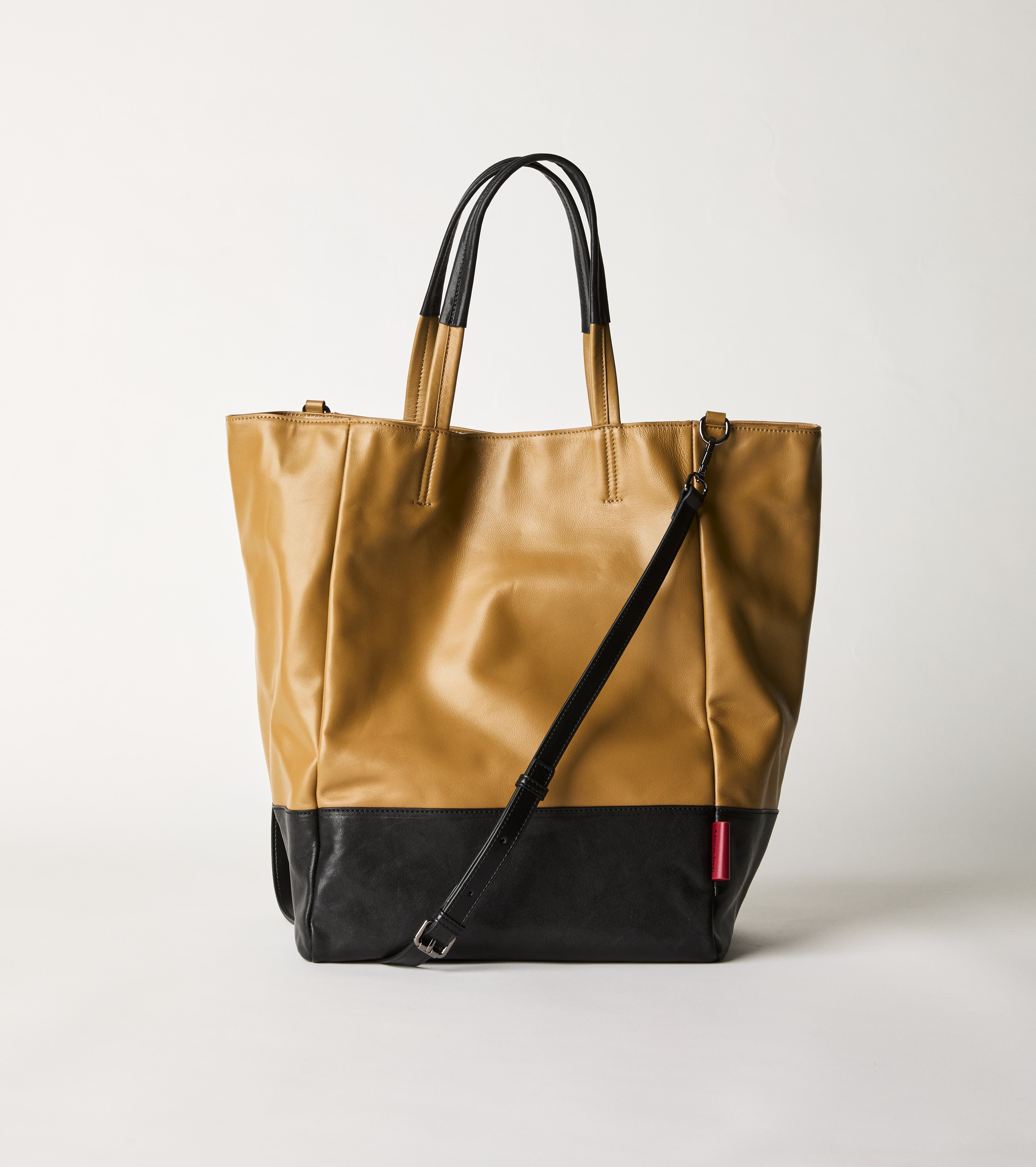 Borsa shopping in pelle bicolor nero