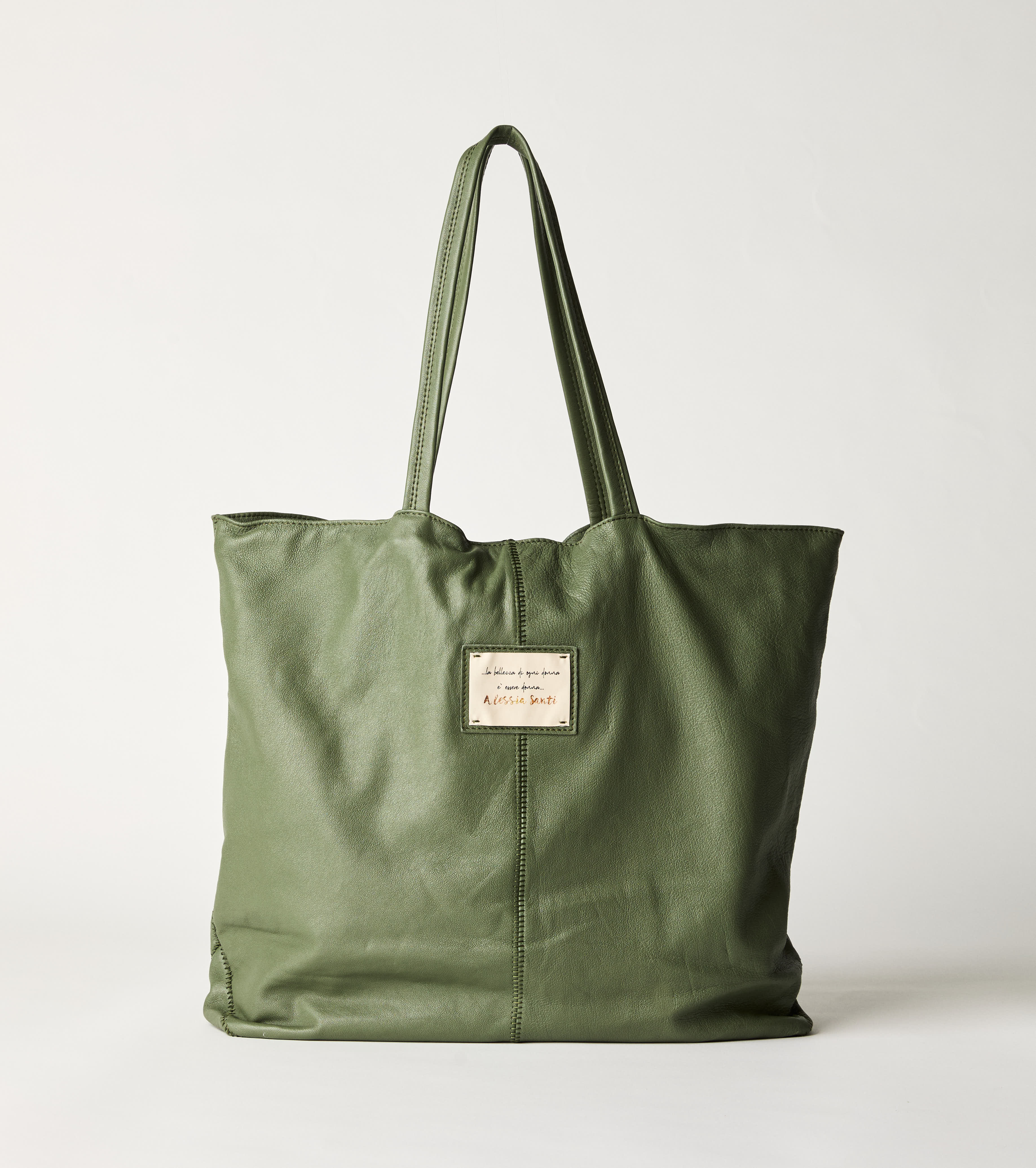 Borsa shopping con patch logata origano