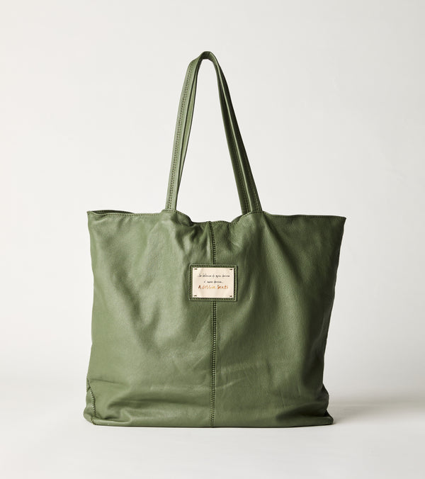 Borsa shopping con patch logata origano