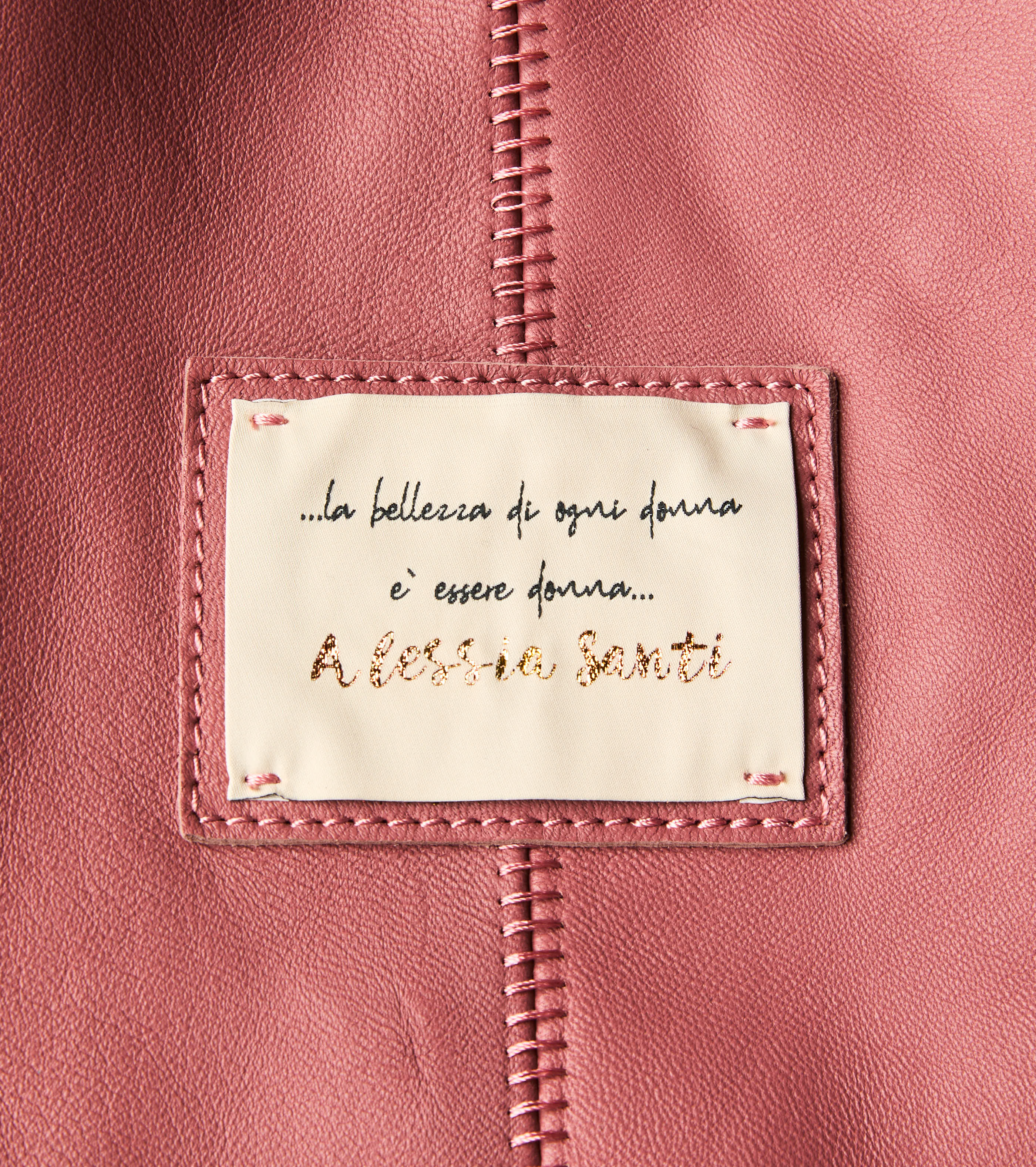 Borsa shopping con patch logata rosa