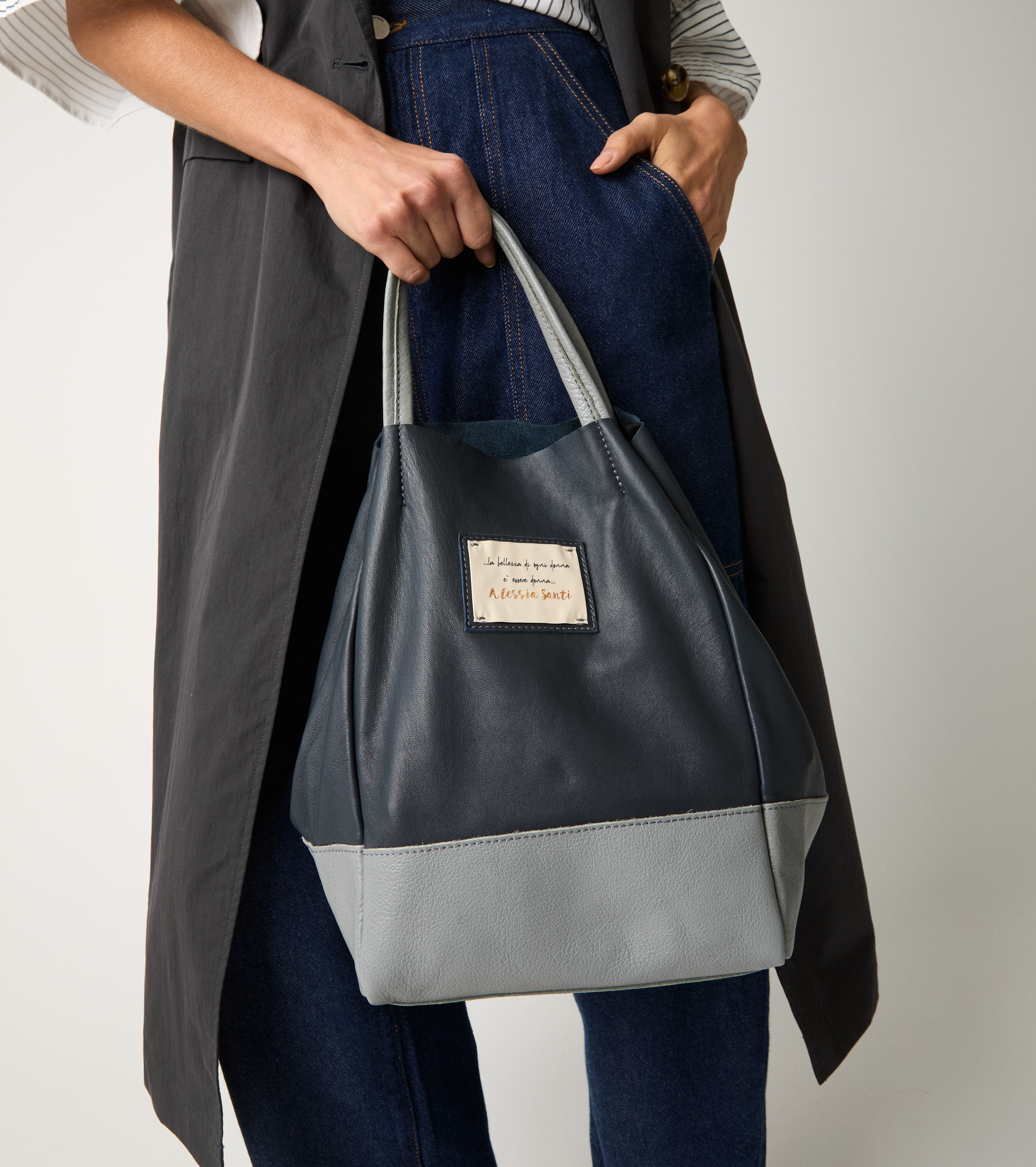 Borsa shopping con patch Alessia Santi blu