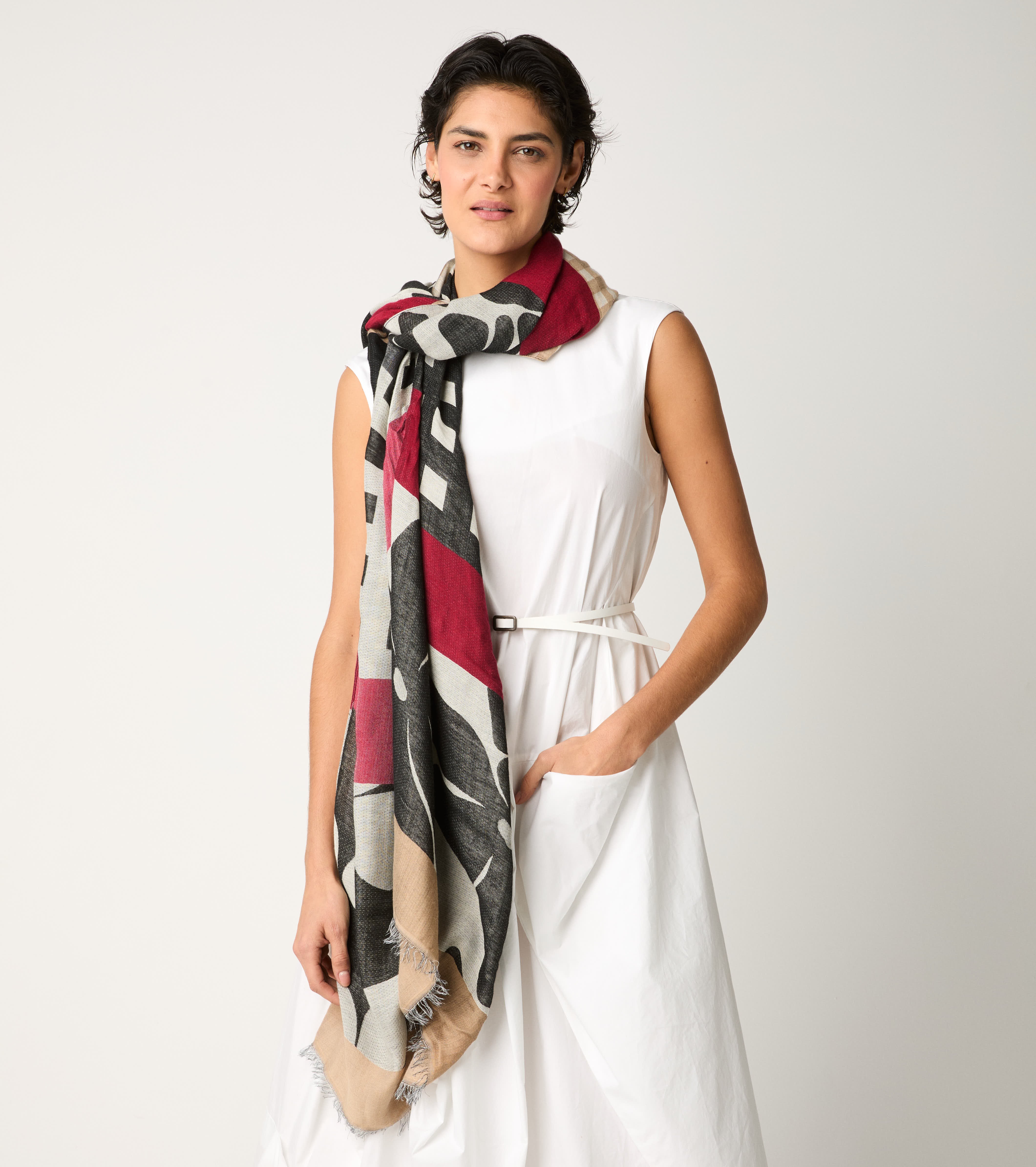 Sciarpa patchwork con frange lavagna