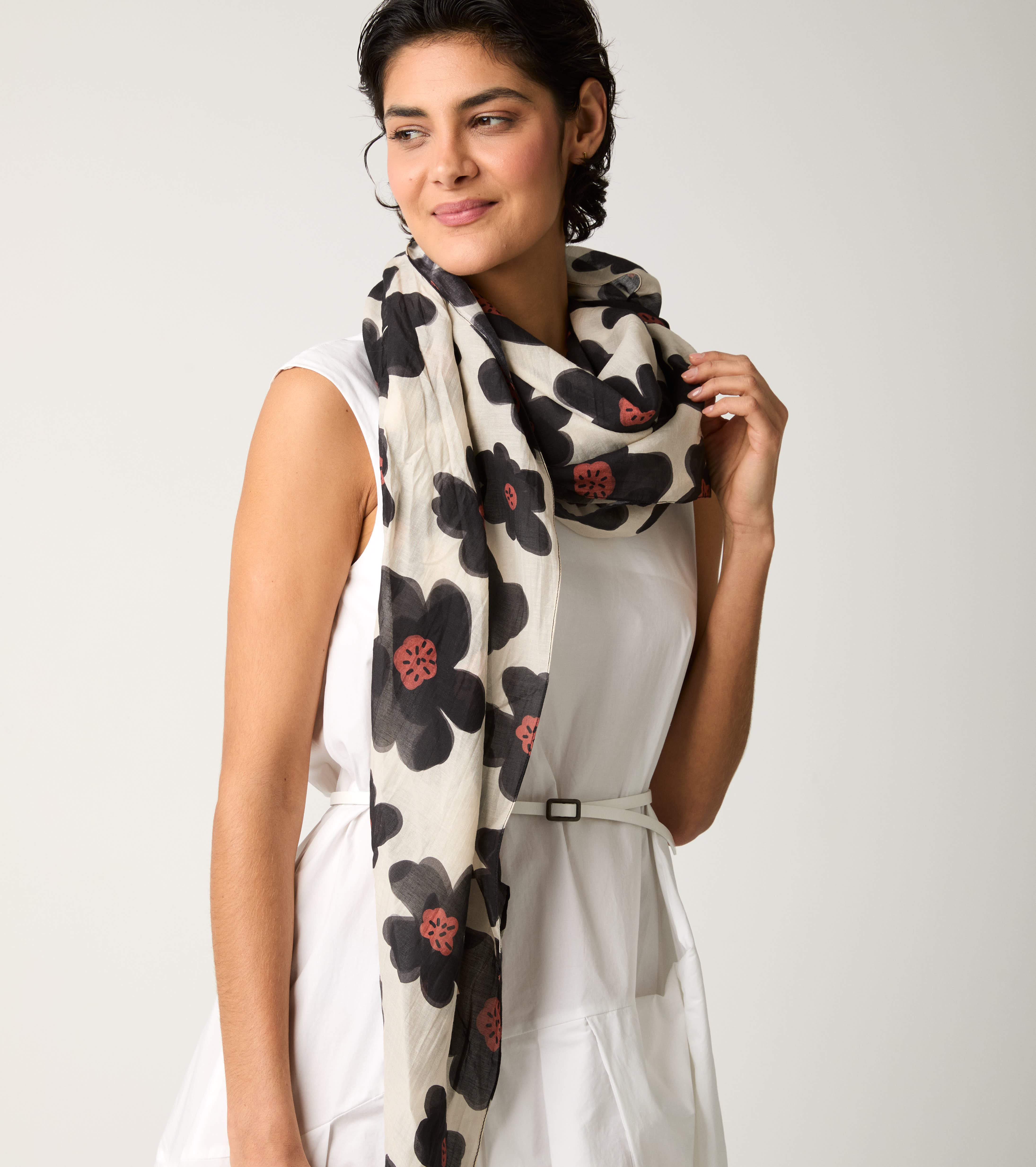 Sciarpa floreale in misto seta burro