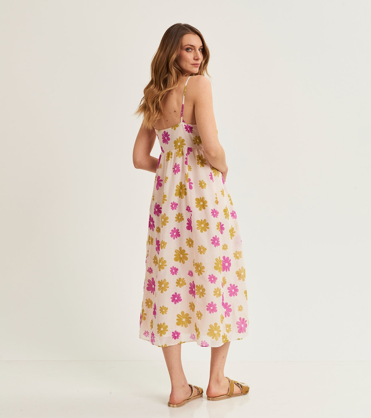 Vestido de seda y algodón floral para mujer