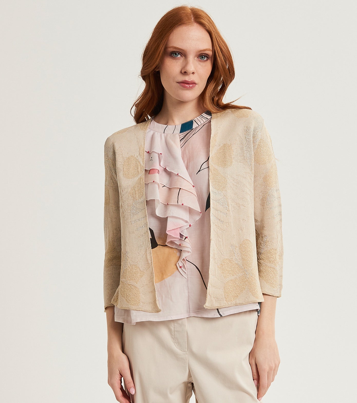 Cárdigan de mujer en jacquard y lúrex