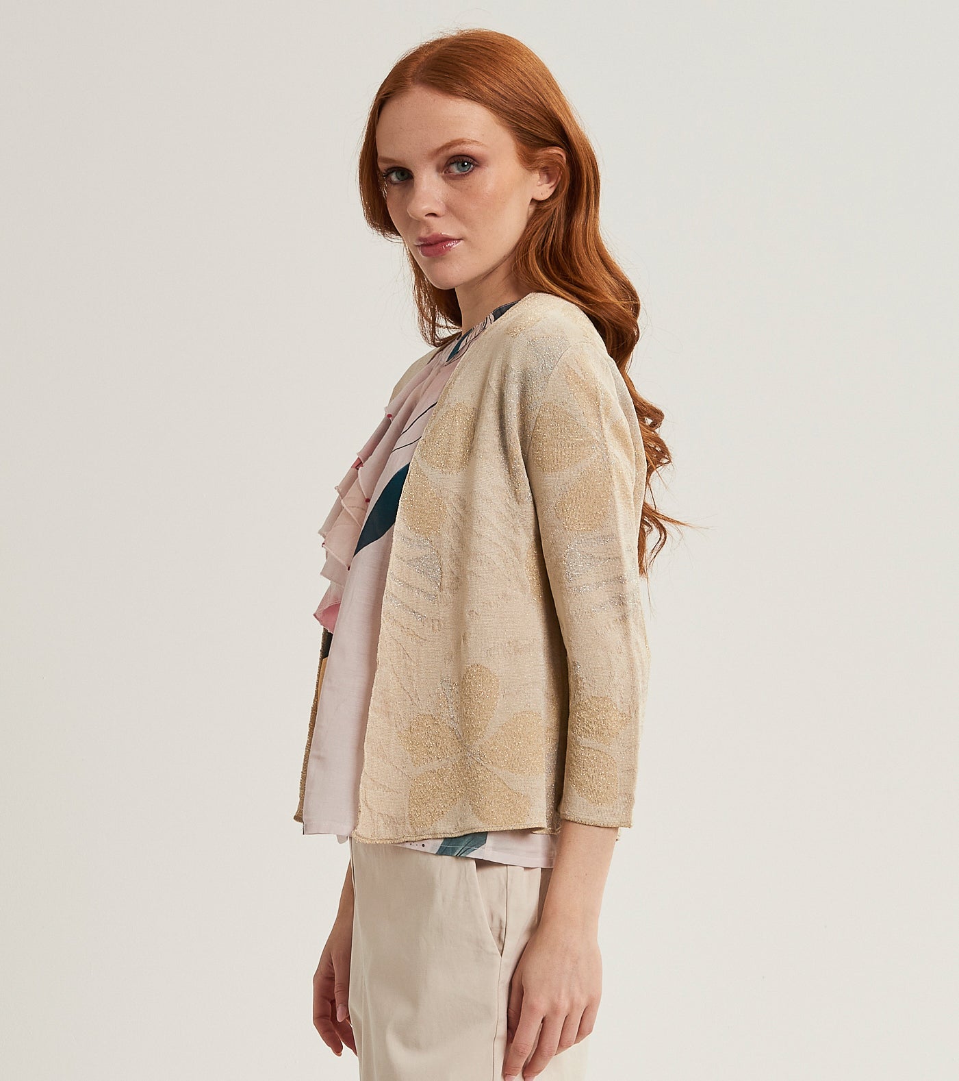 Cárdigan de mujer en jacquard y lúrex
