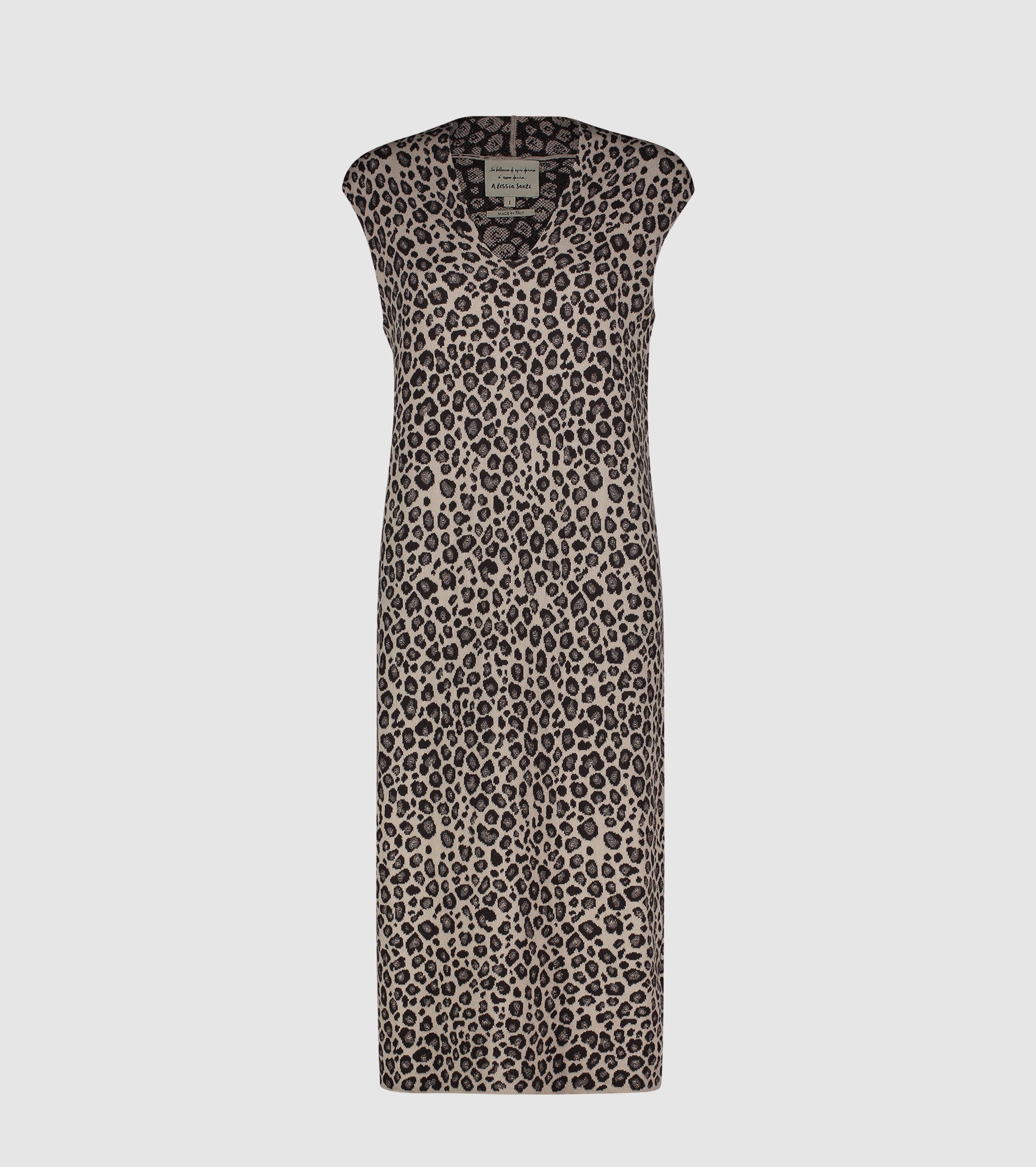 Abito midi animalier in maglia jacquard di cotone e lana