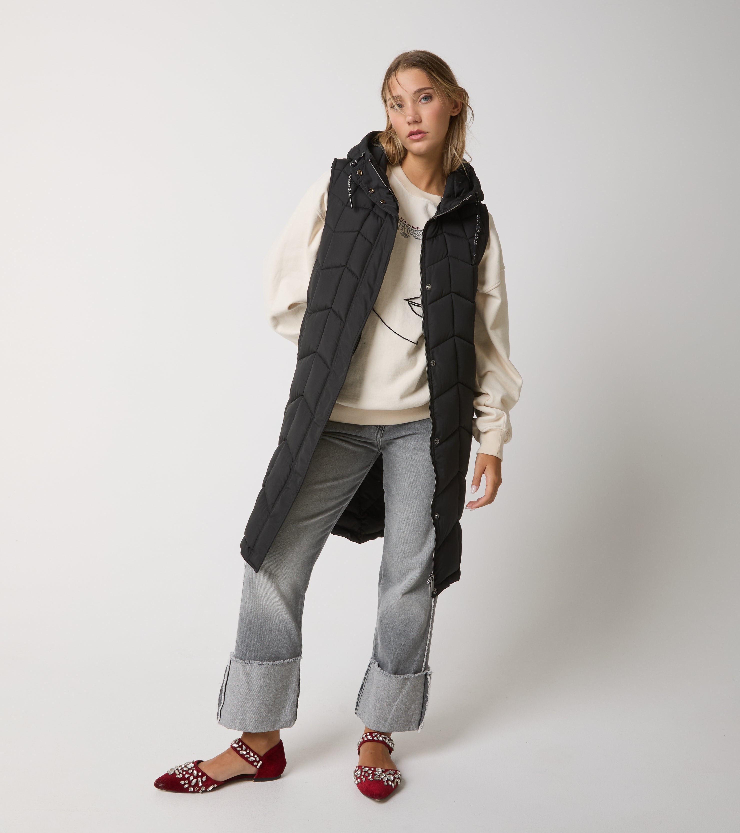 Gilet lungo in nylon trapuntato