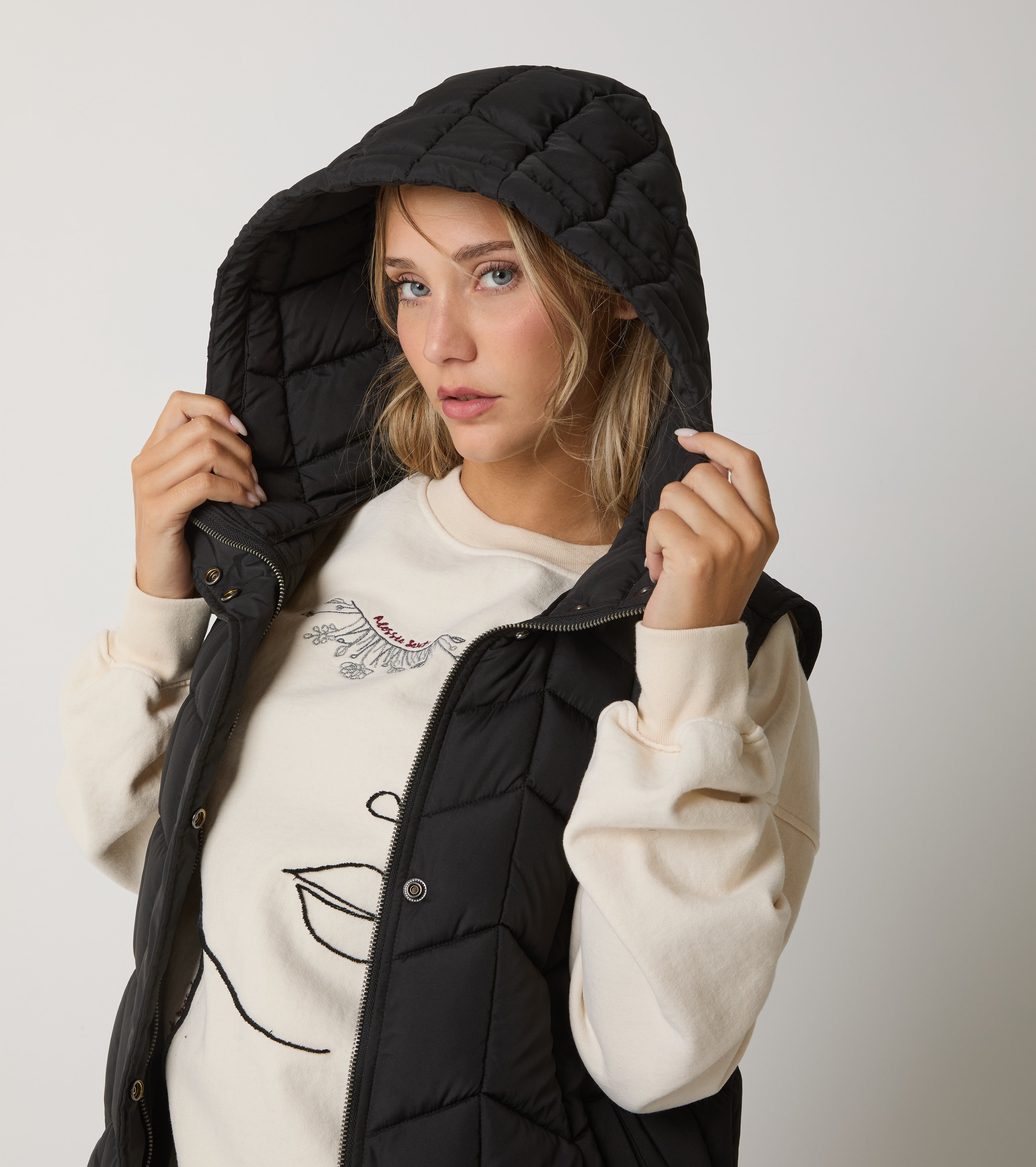 Gilet lungo in nylon trapuntato