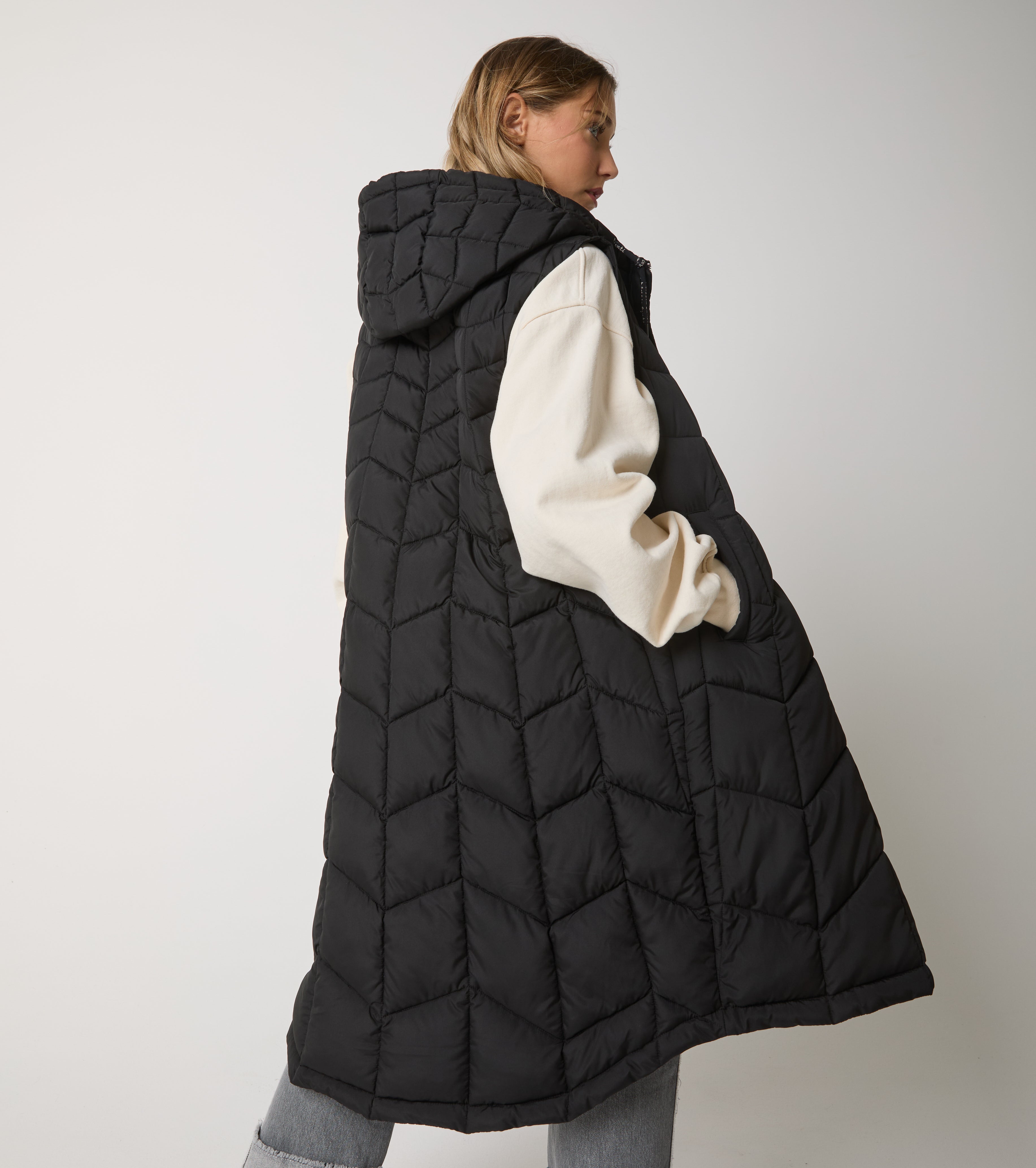 Gilet lungo in nylon trapuntato