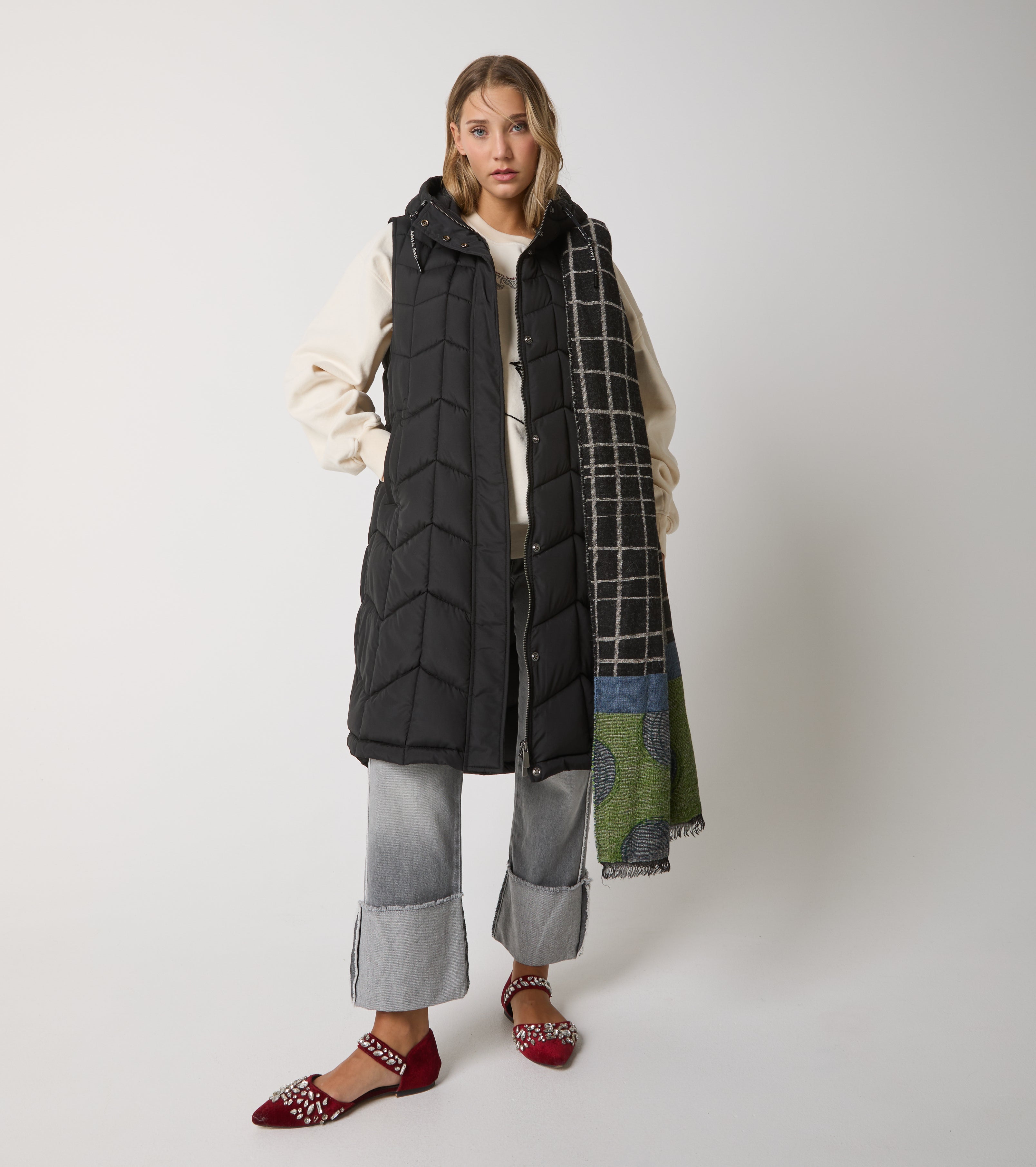 Gilet lungo in nylon trapuntato