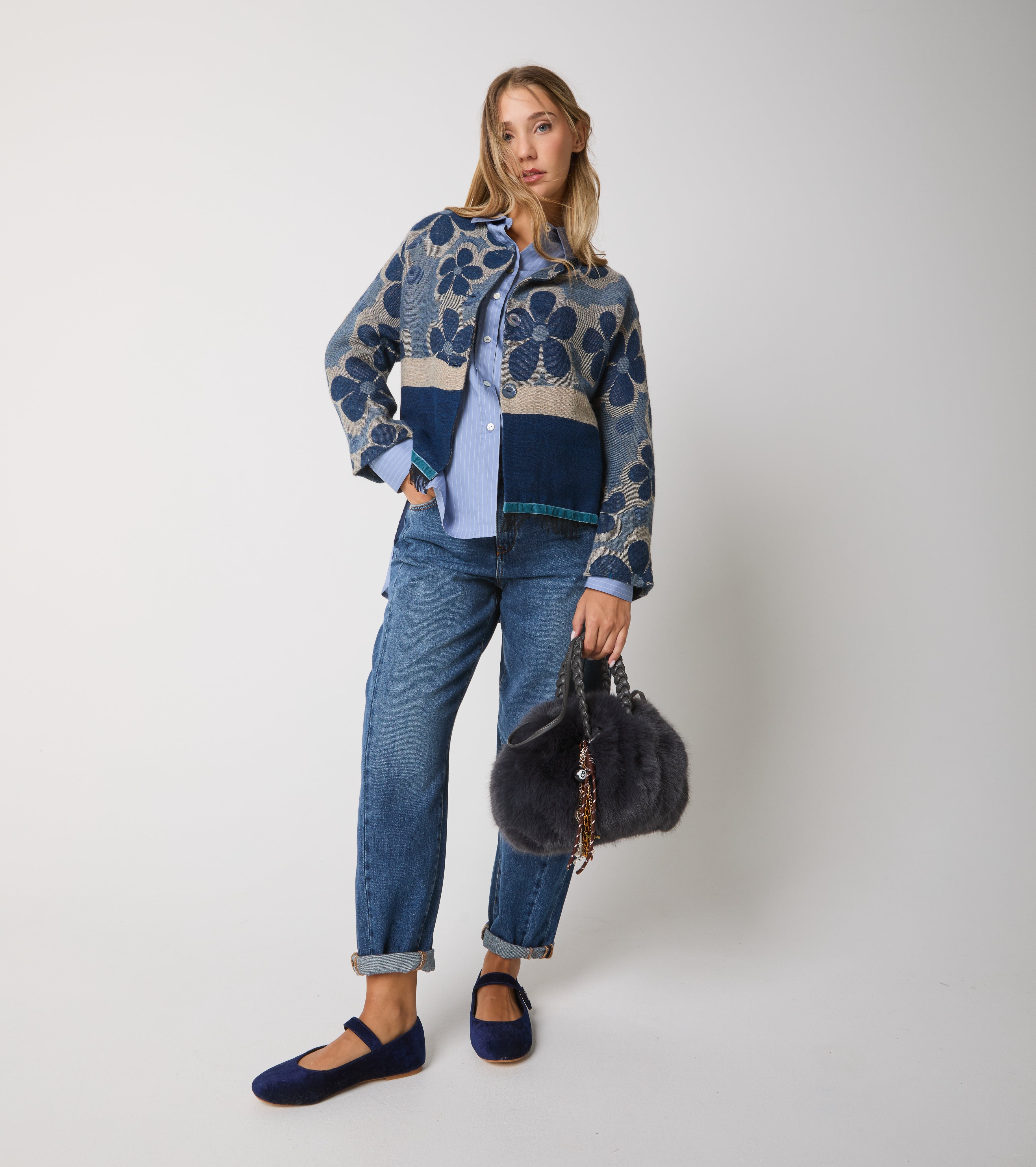 Camicia in cotone a righe con maniche lunghe