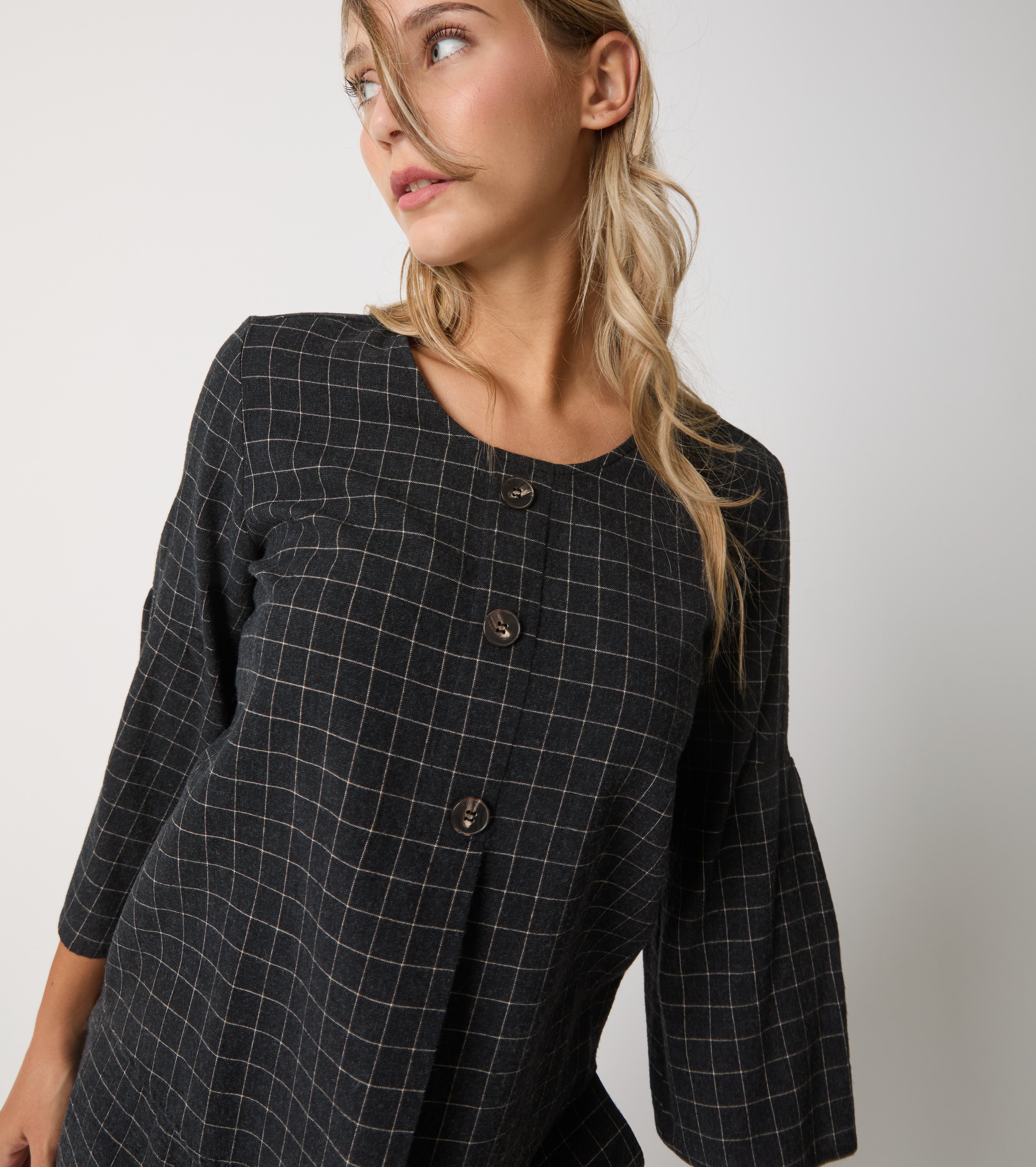 Blusa in cotone jacquard con bottoni