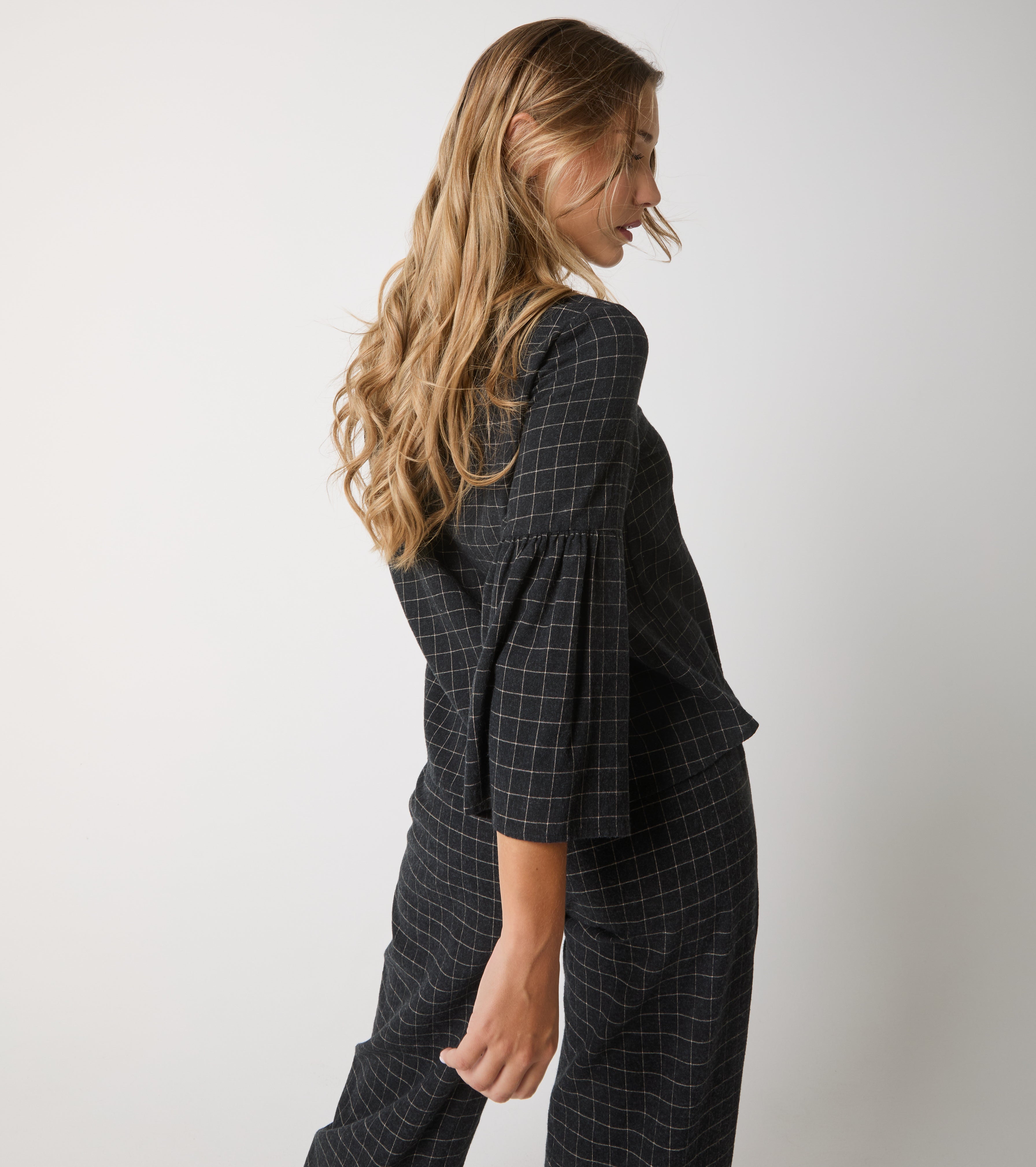 Blusa in cotone jacquard con bottoni