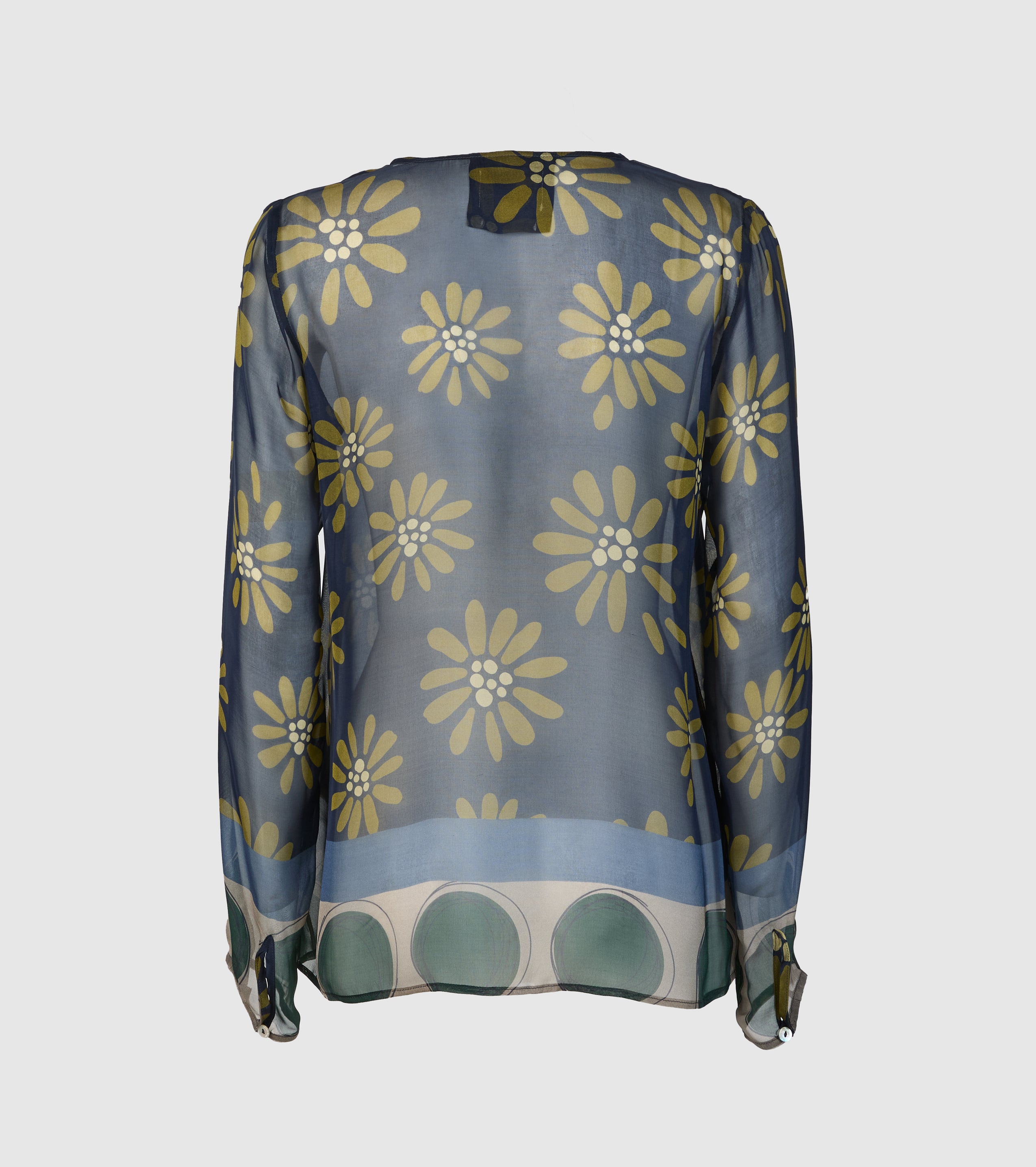 Blusa in seta stampata con rouches