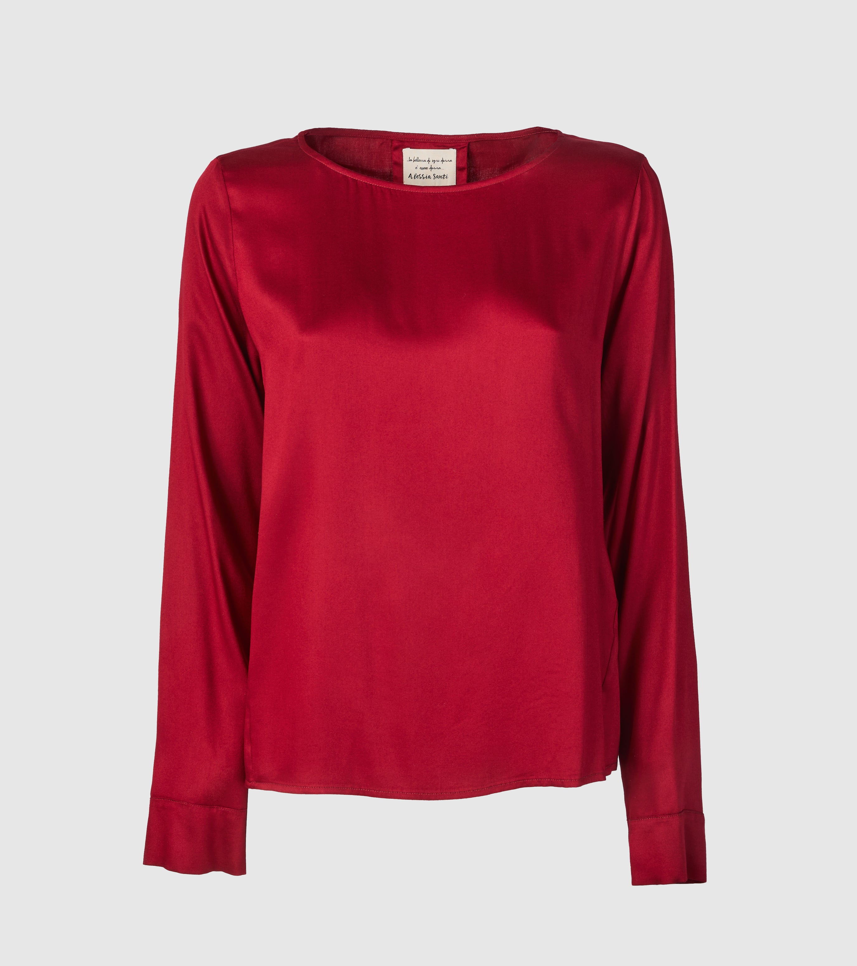 Blusa in Raso di Viscosa con Maniche Lunghe