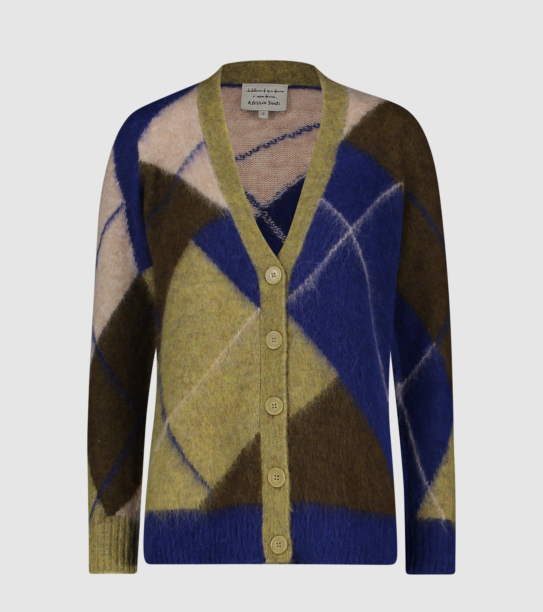 Alpaca and argyle wool cardigan