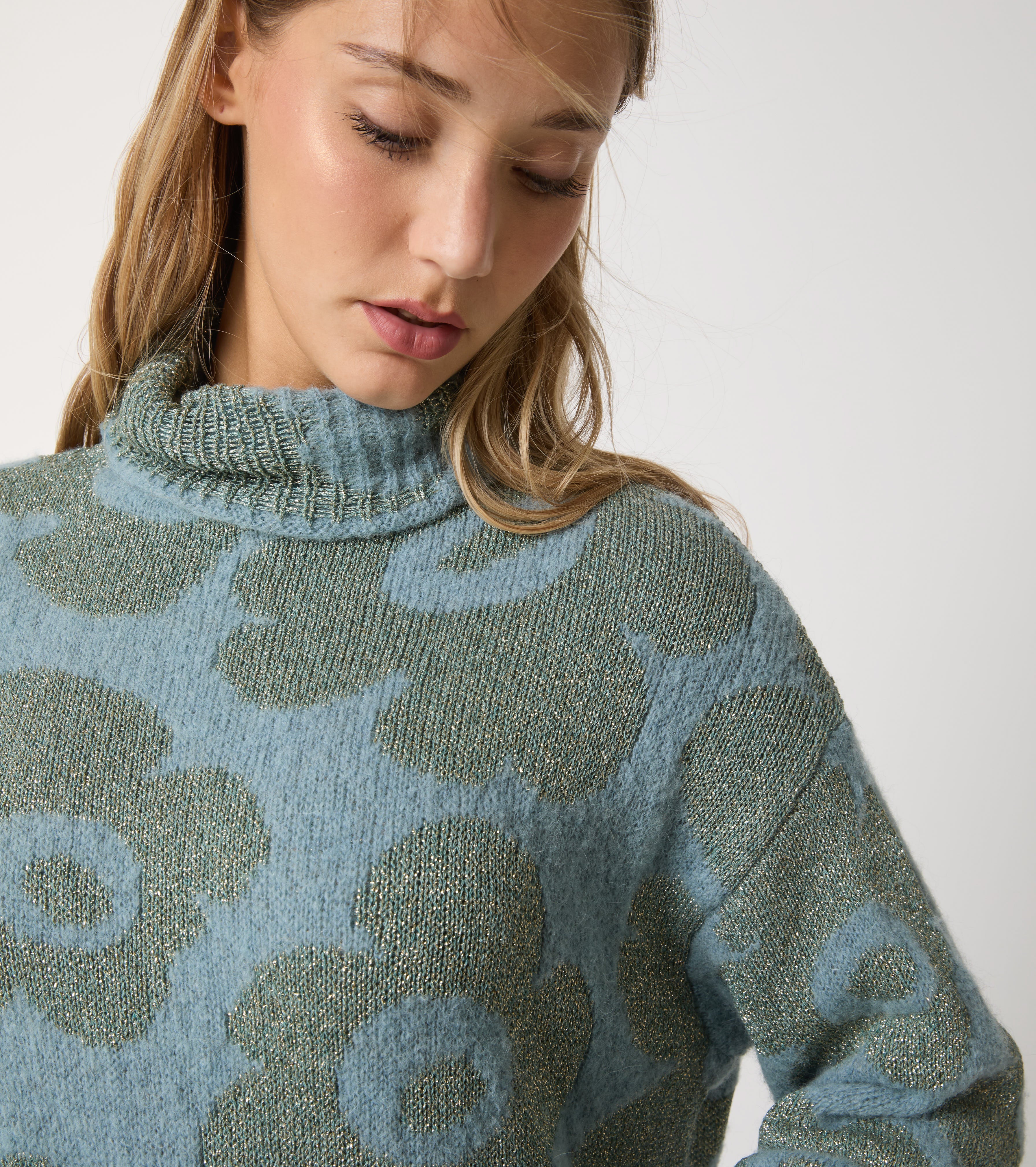Maglia dolcevita in alpaca e lana jacquard