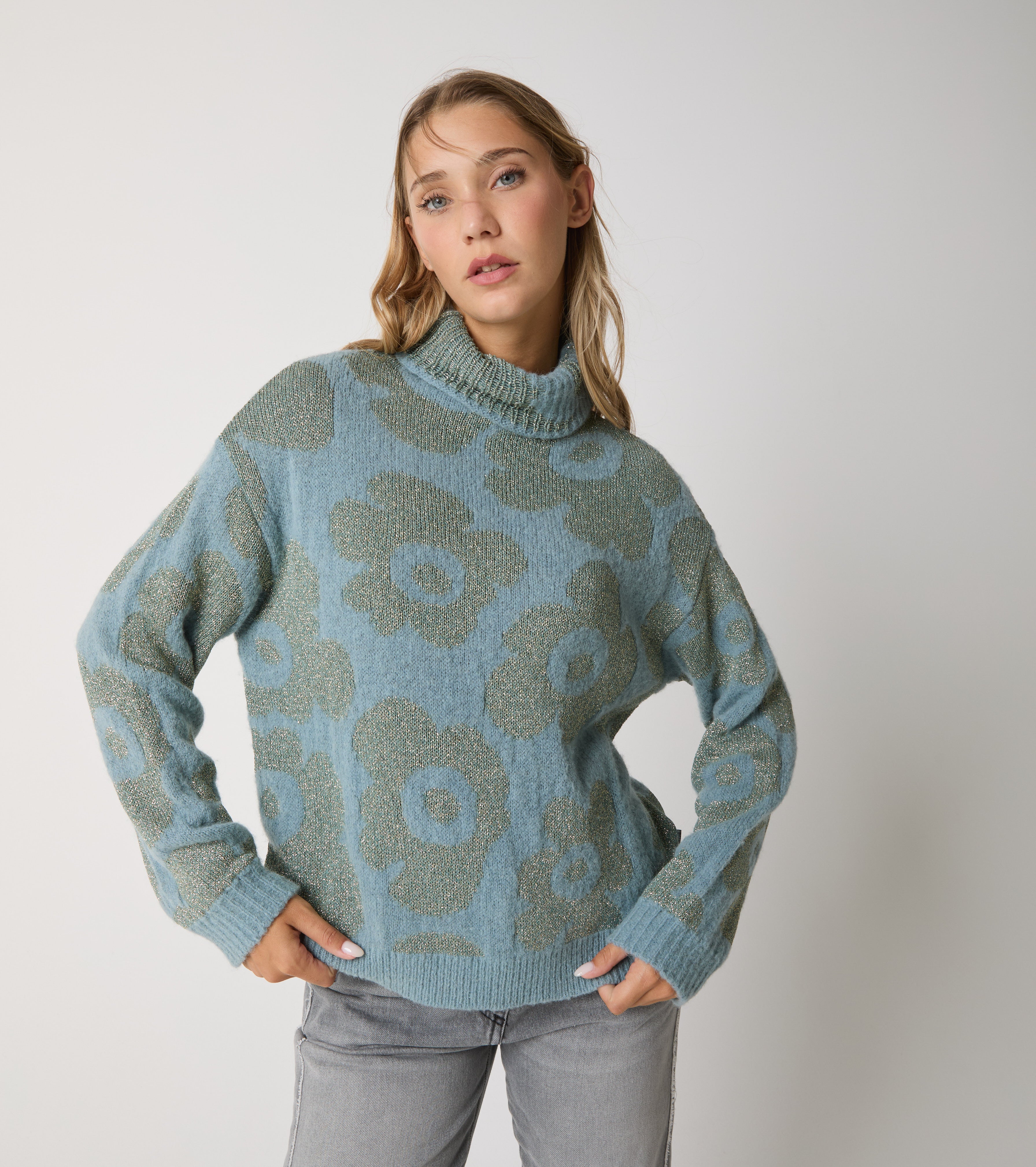 Maglia dolcevita in alpaca e lana jacquard