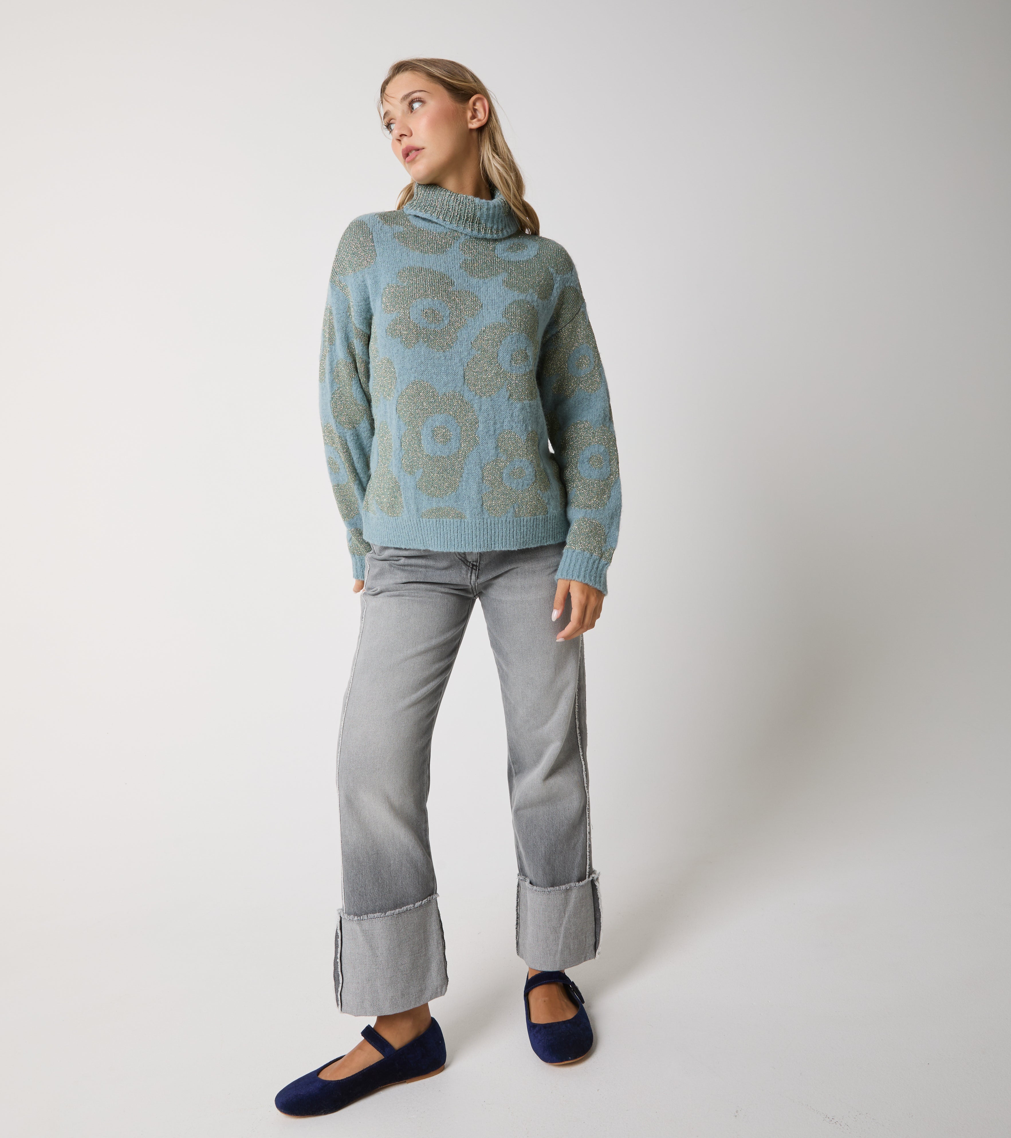 Maglia dolcevita in alpaca e lana jacquard
