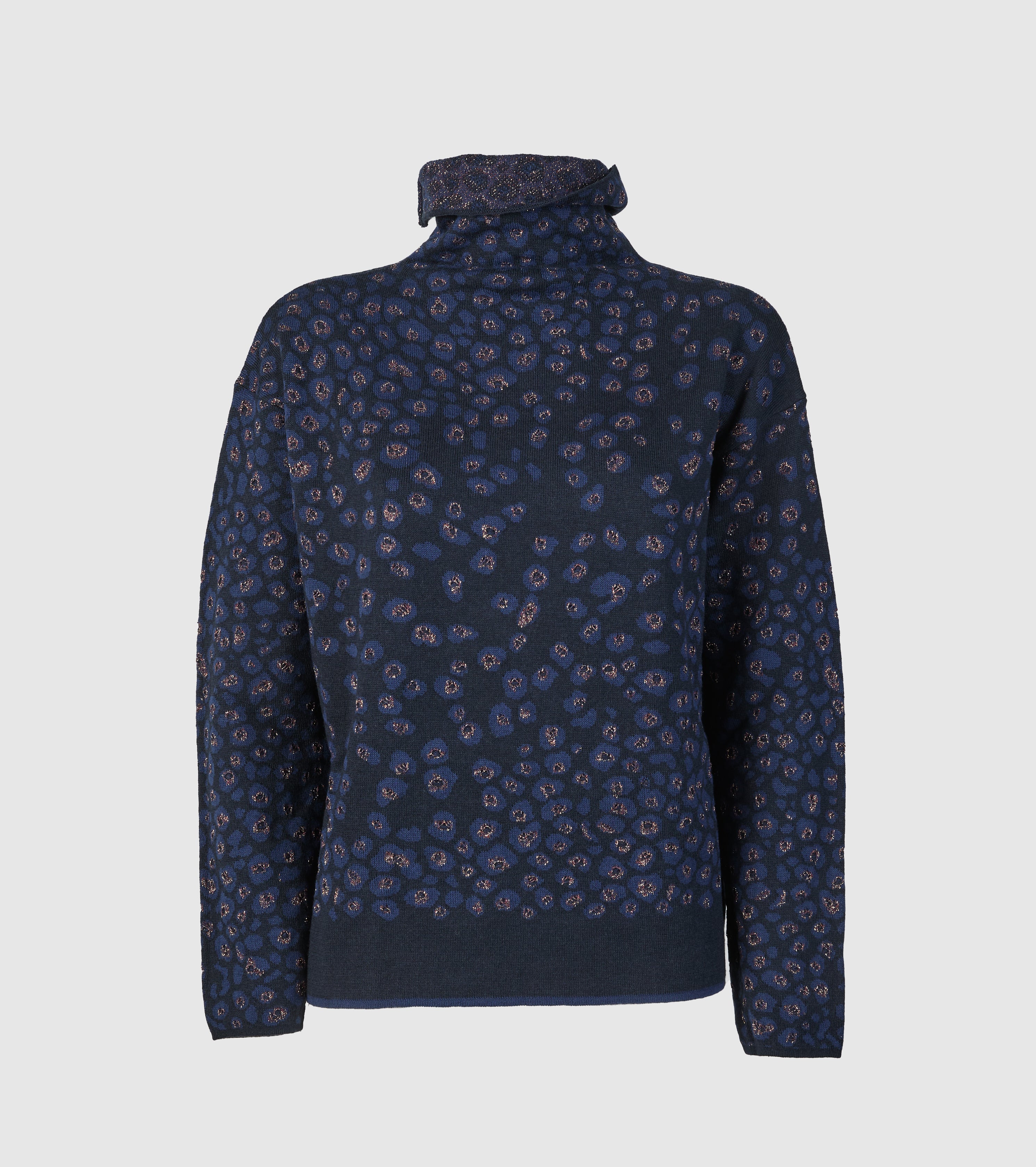 Dolcevita in cotone e lana animalier