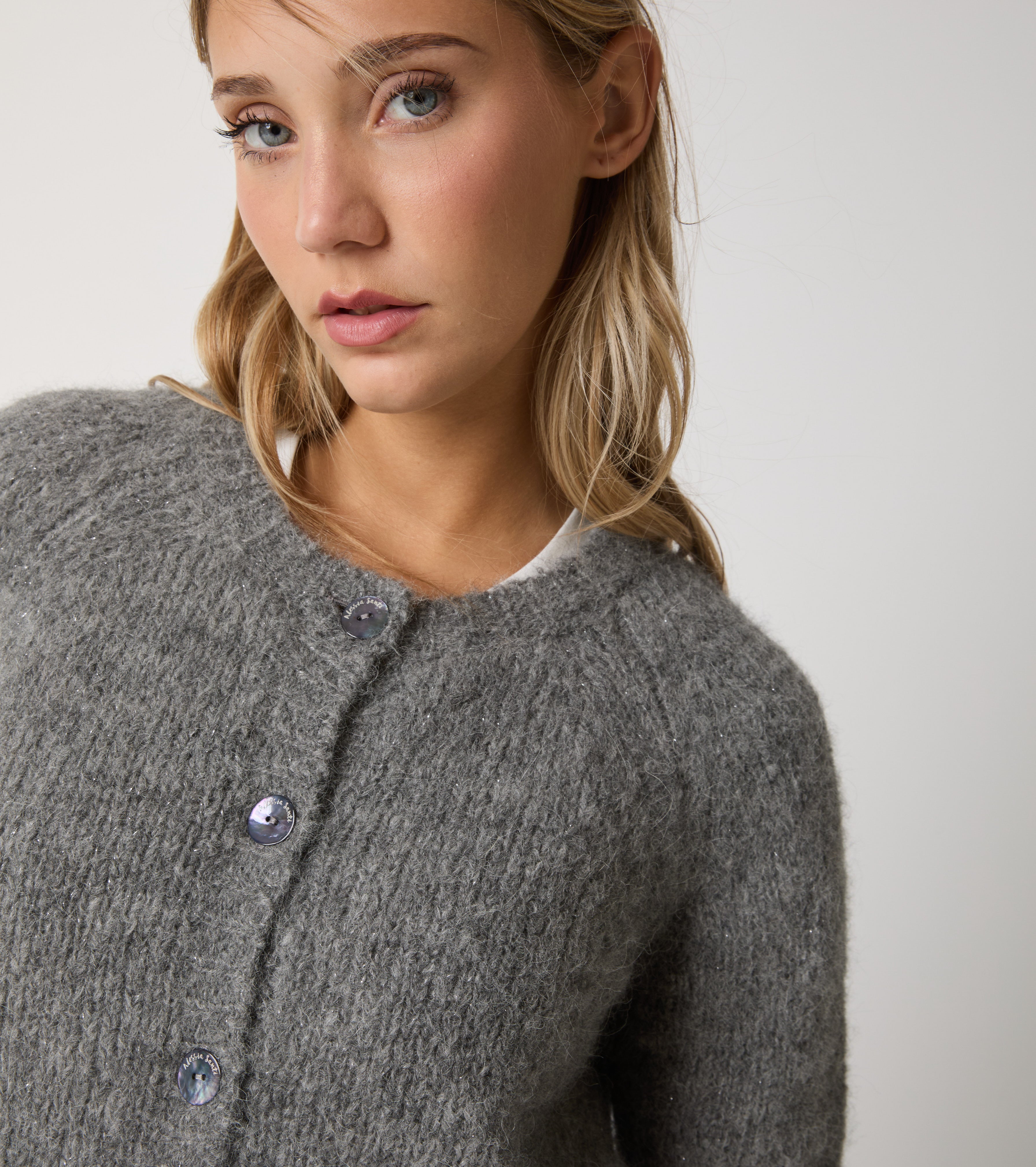 Cardigan girocollo in alpaca e lana