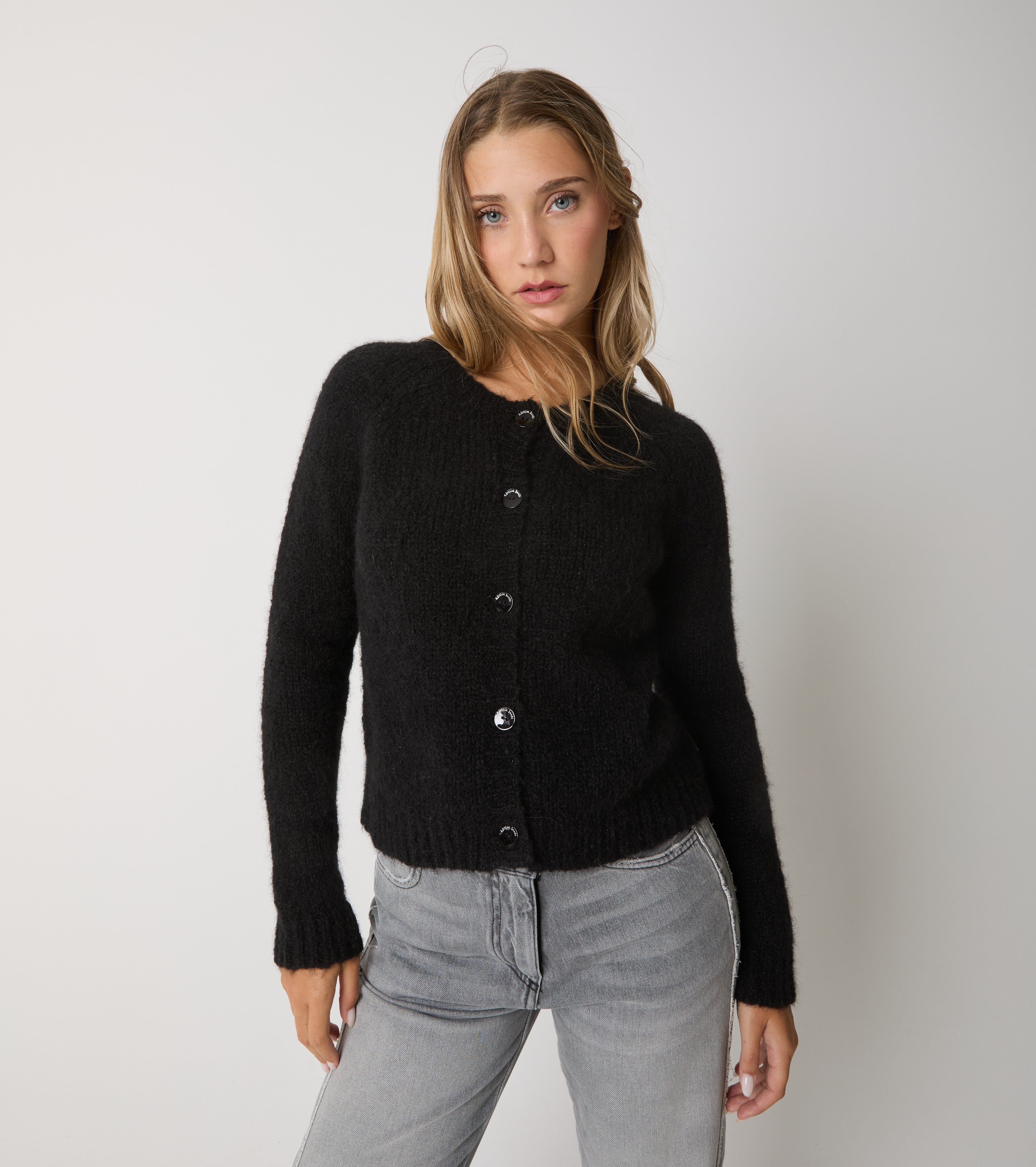 Cardigan girocollo in alpaca e lana