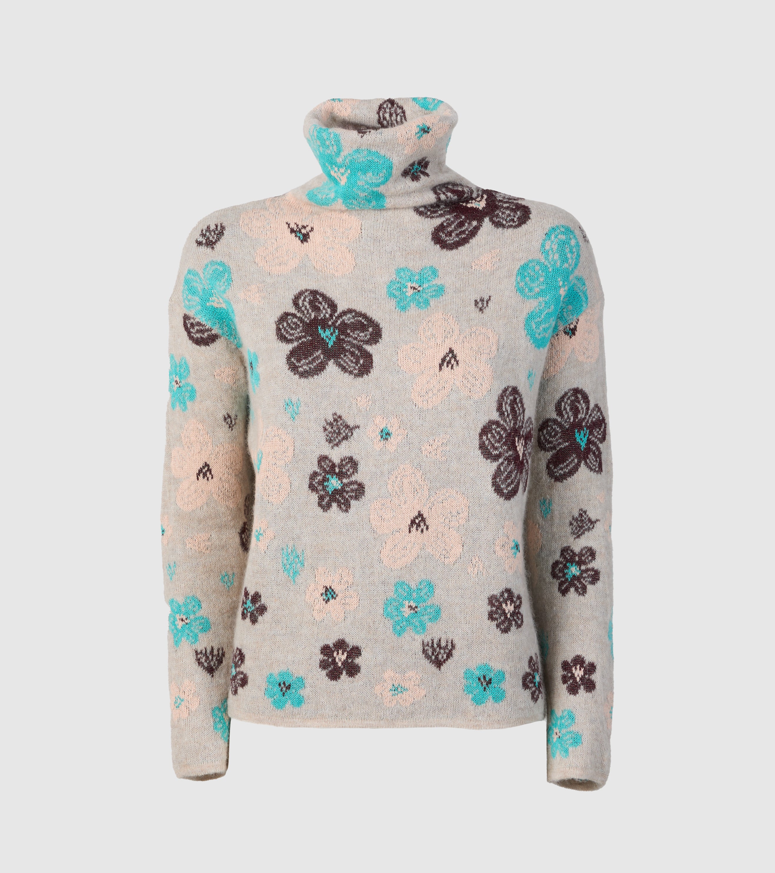 Jacquard-rullekravesweater i alpaka og uld