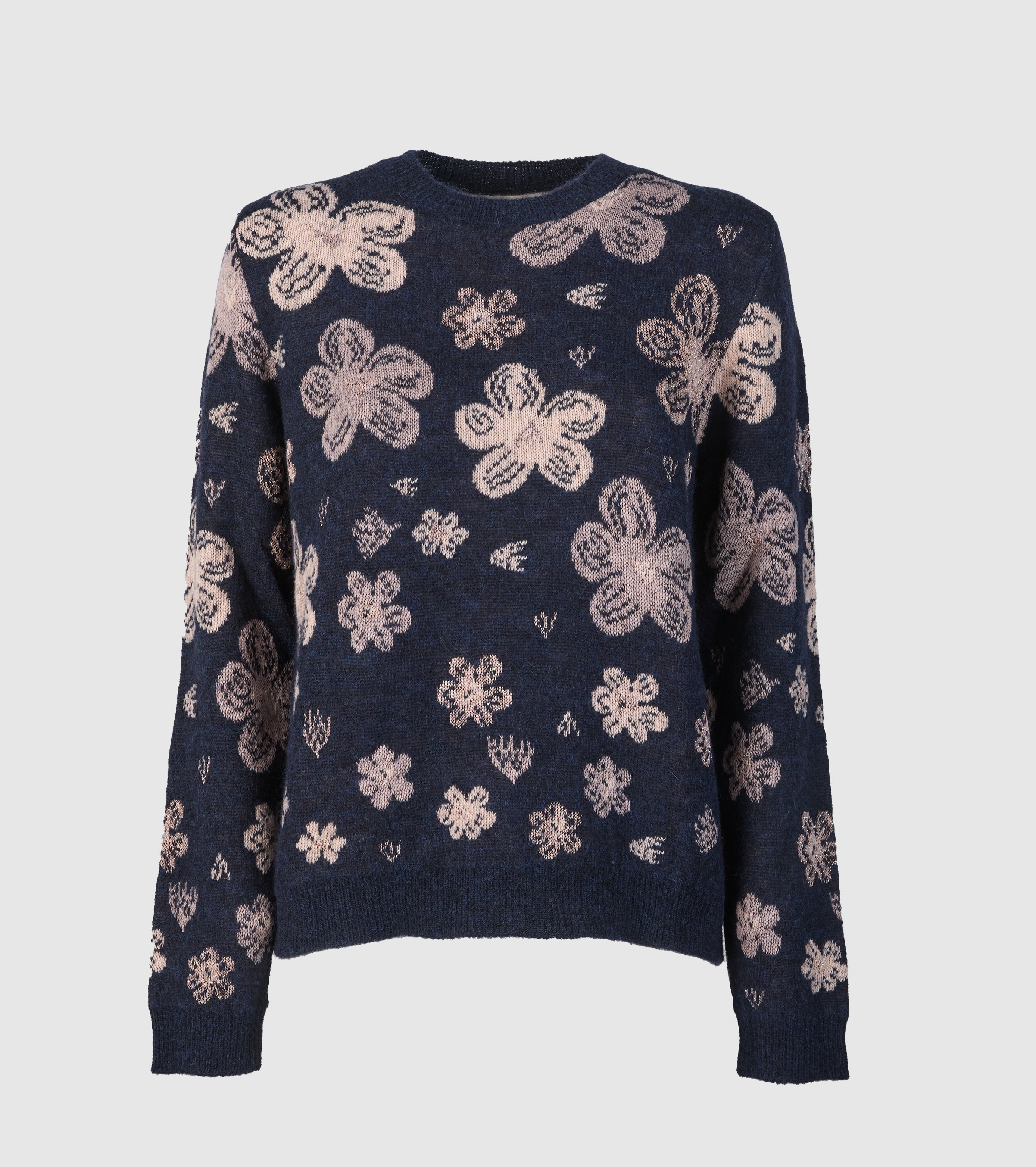 Sweater med rund hals i alpaka og jacquarduld