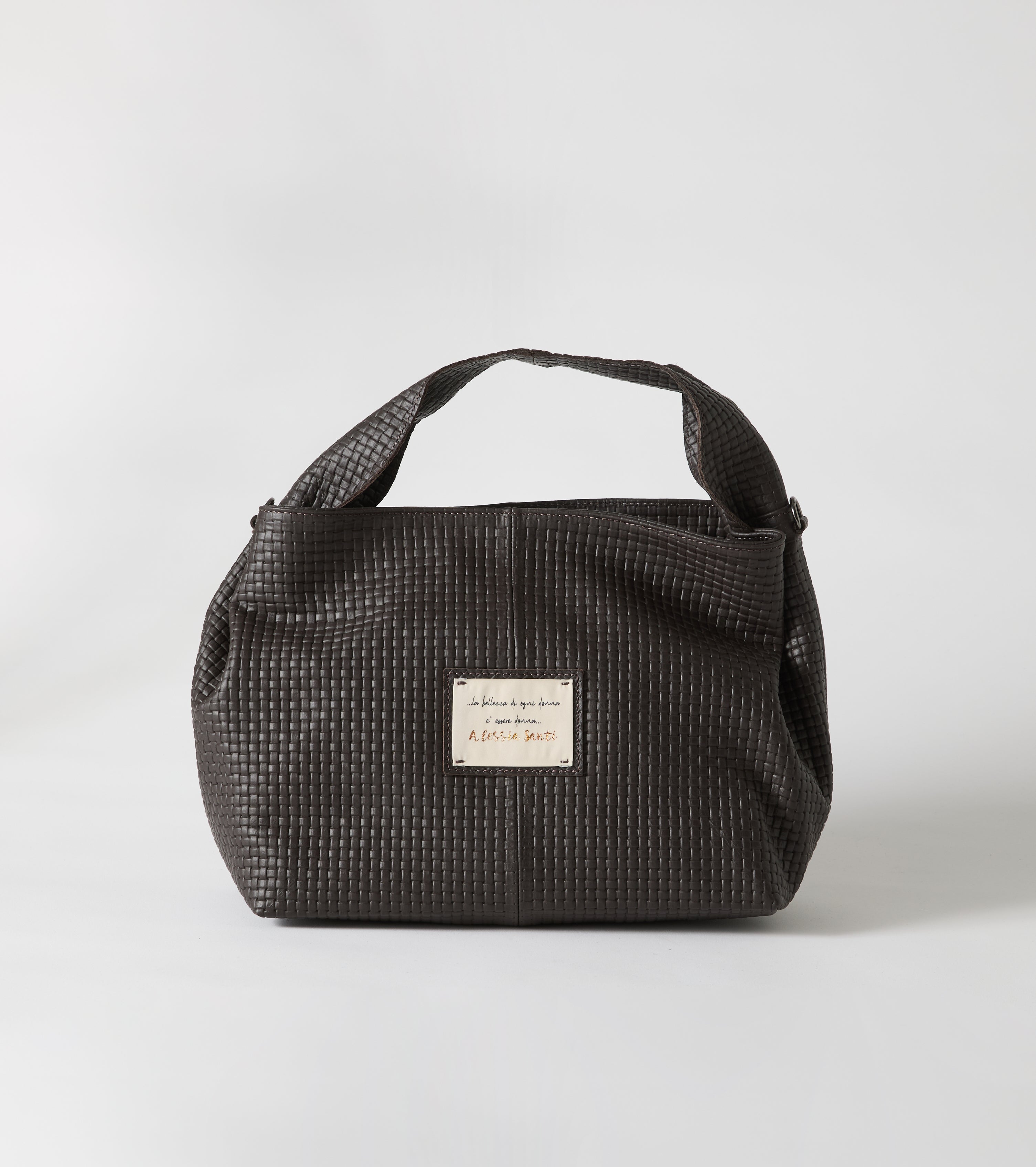 Håndtaske i læder med patch