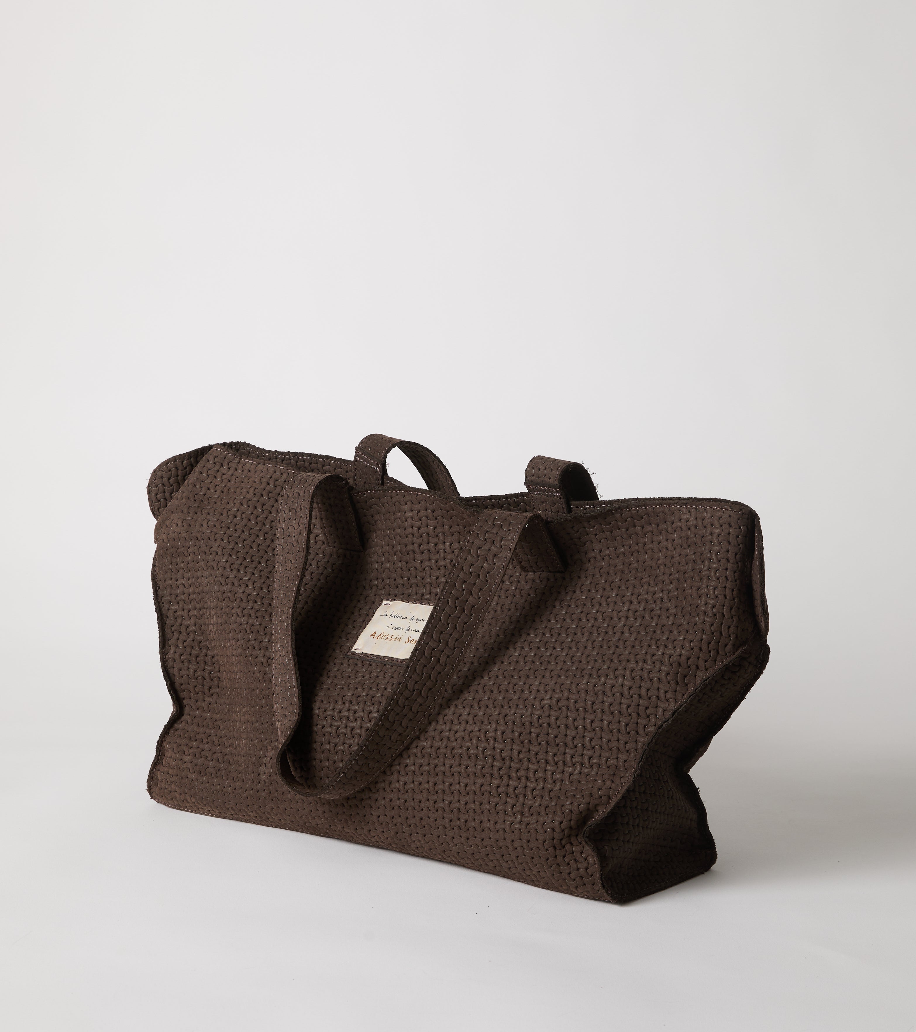 Indkøbstaske i læder med logo