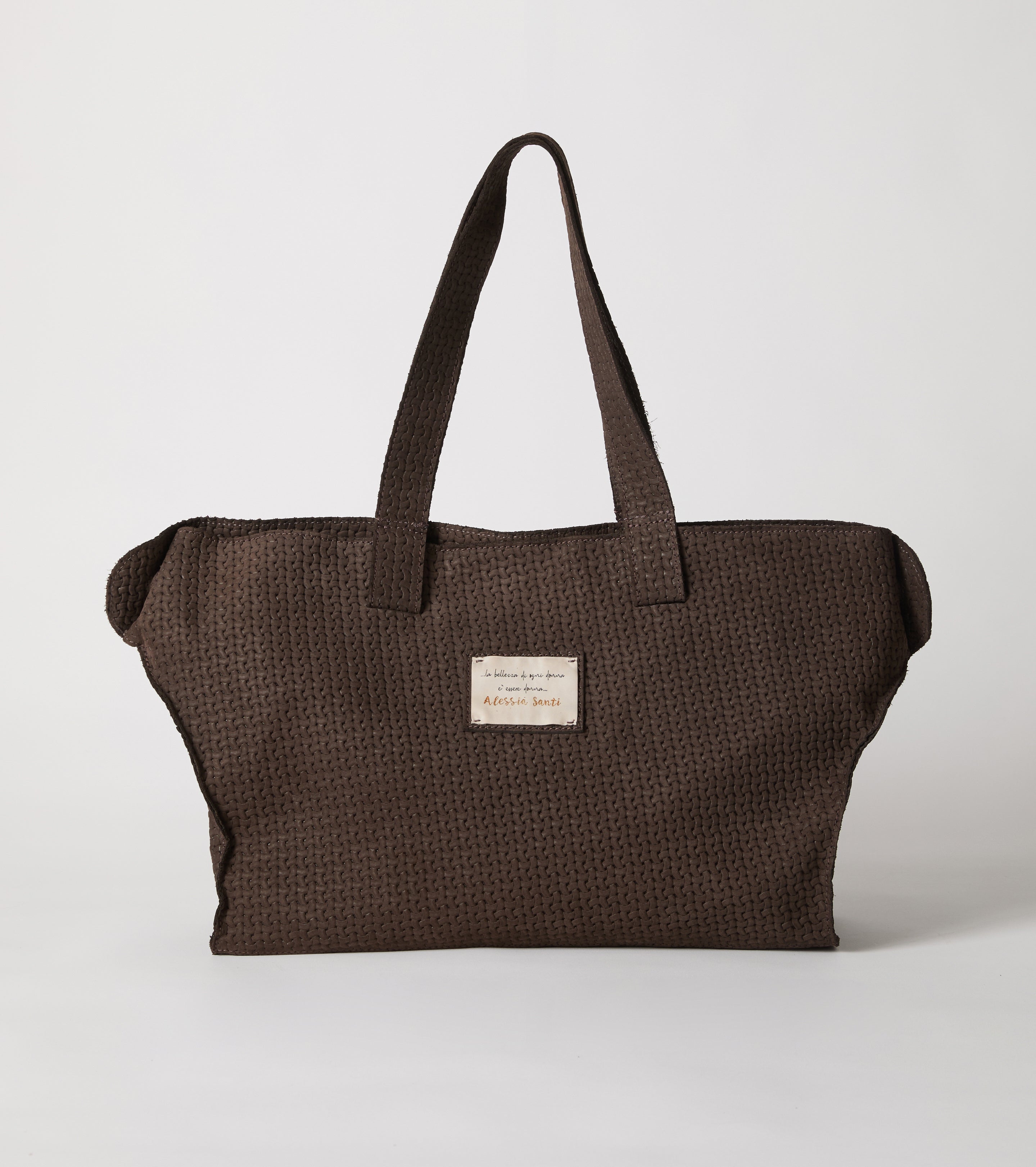 Borsa shopping in pelle con logo