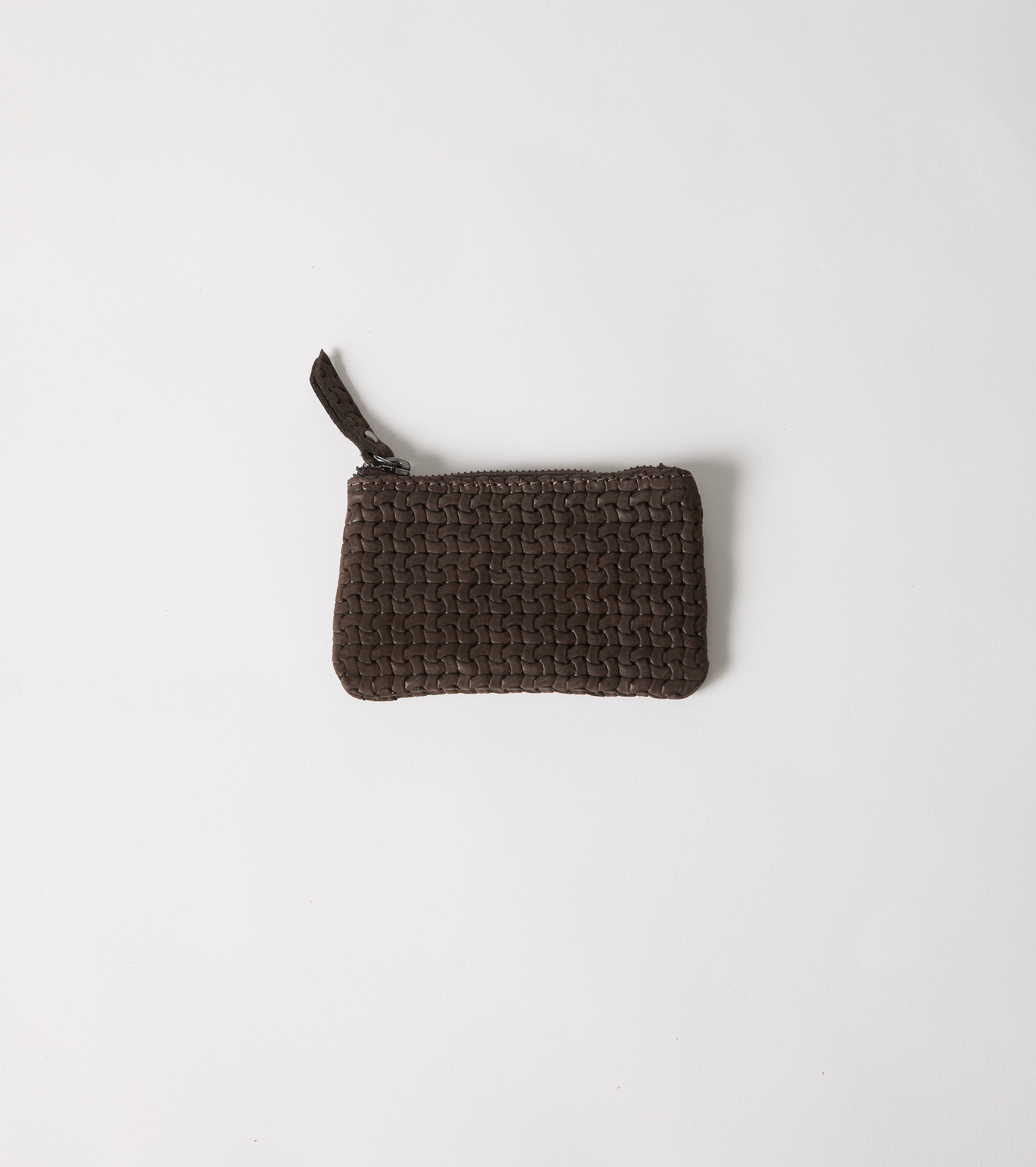 Møntpung i vævet læder med lynlås