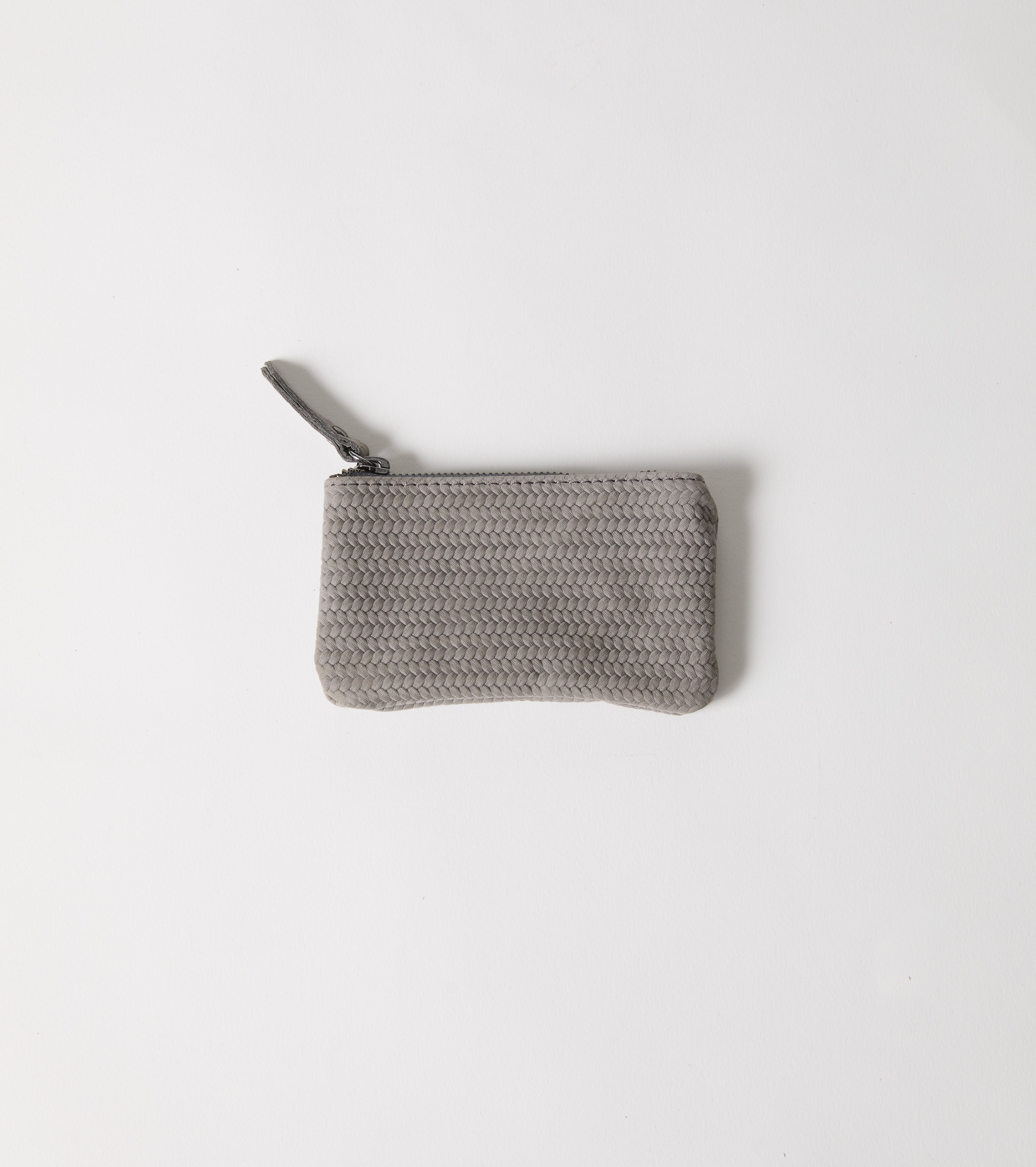 Møntpung i vævet læder med lynlås