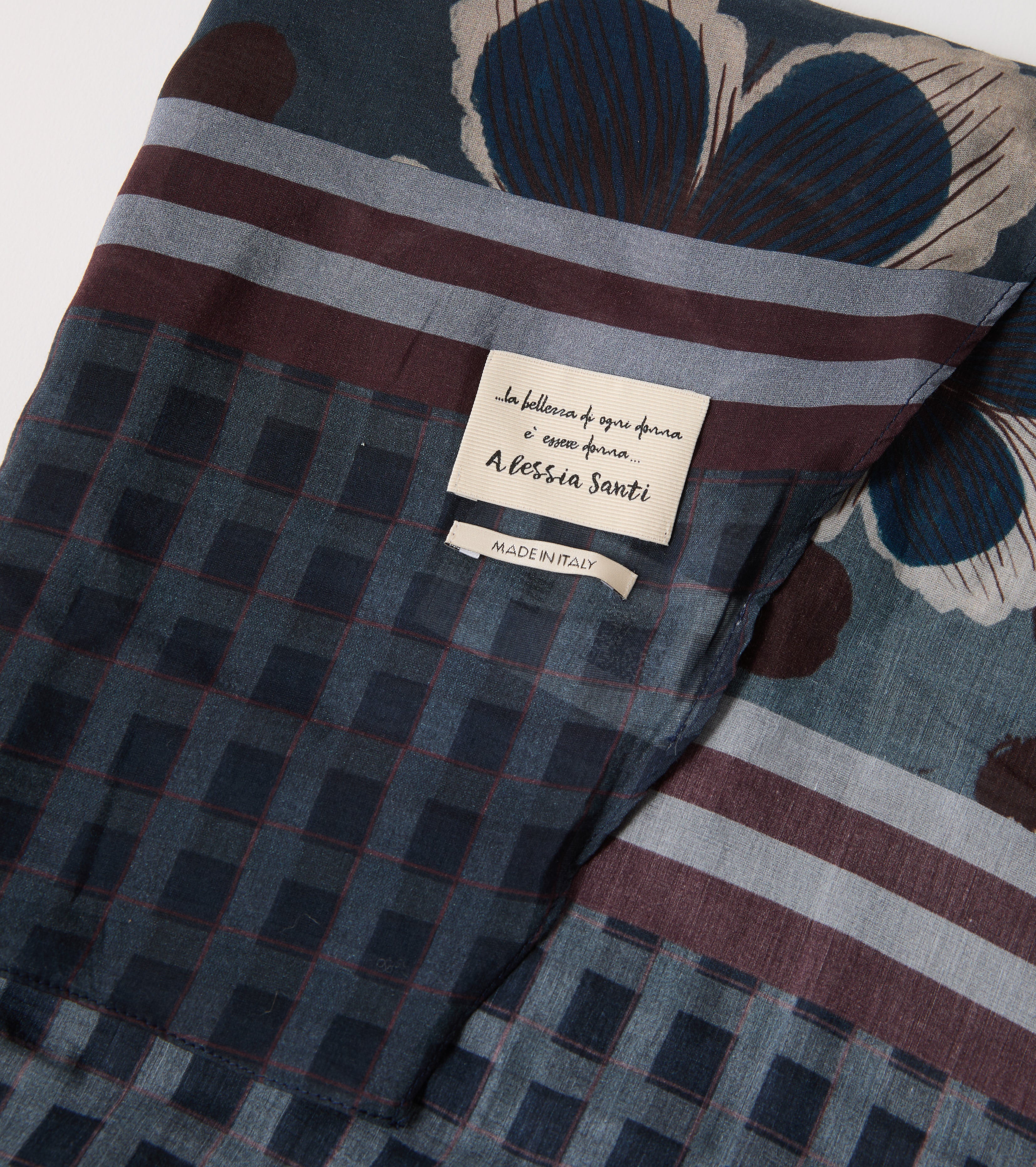 Tørklæde i bomuld og silke med blomsterprint