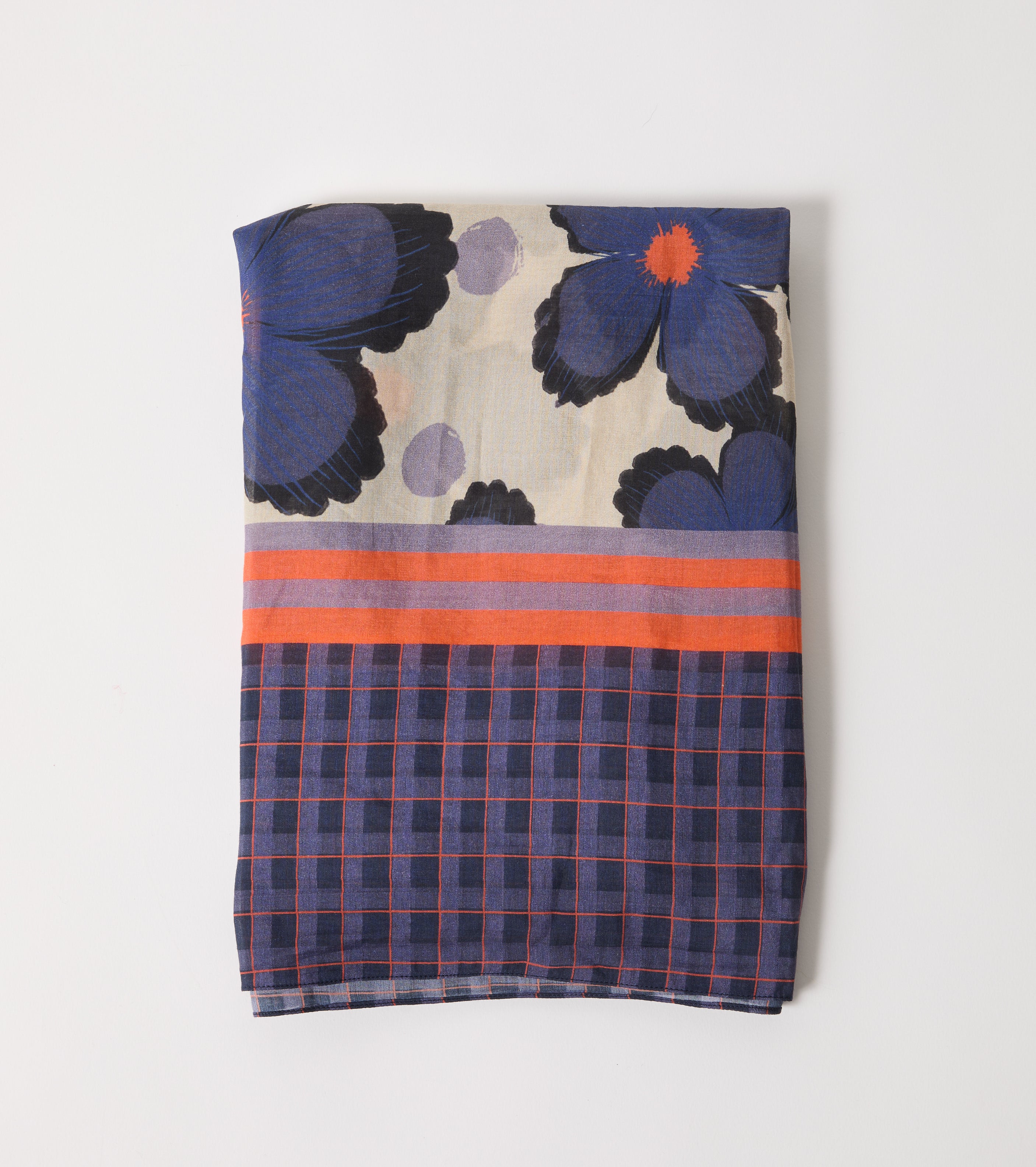 Tørklæde i bomuld og silke med blomsterprint