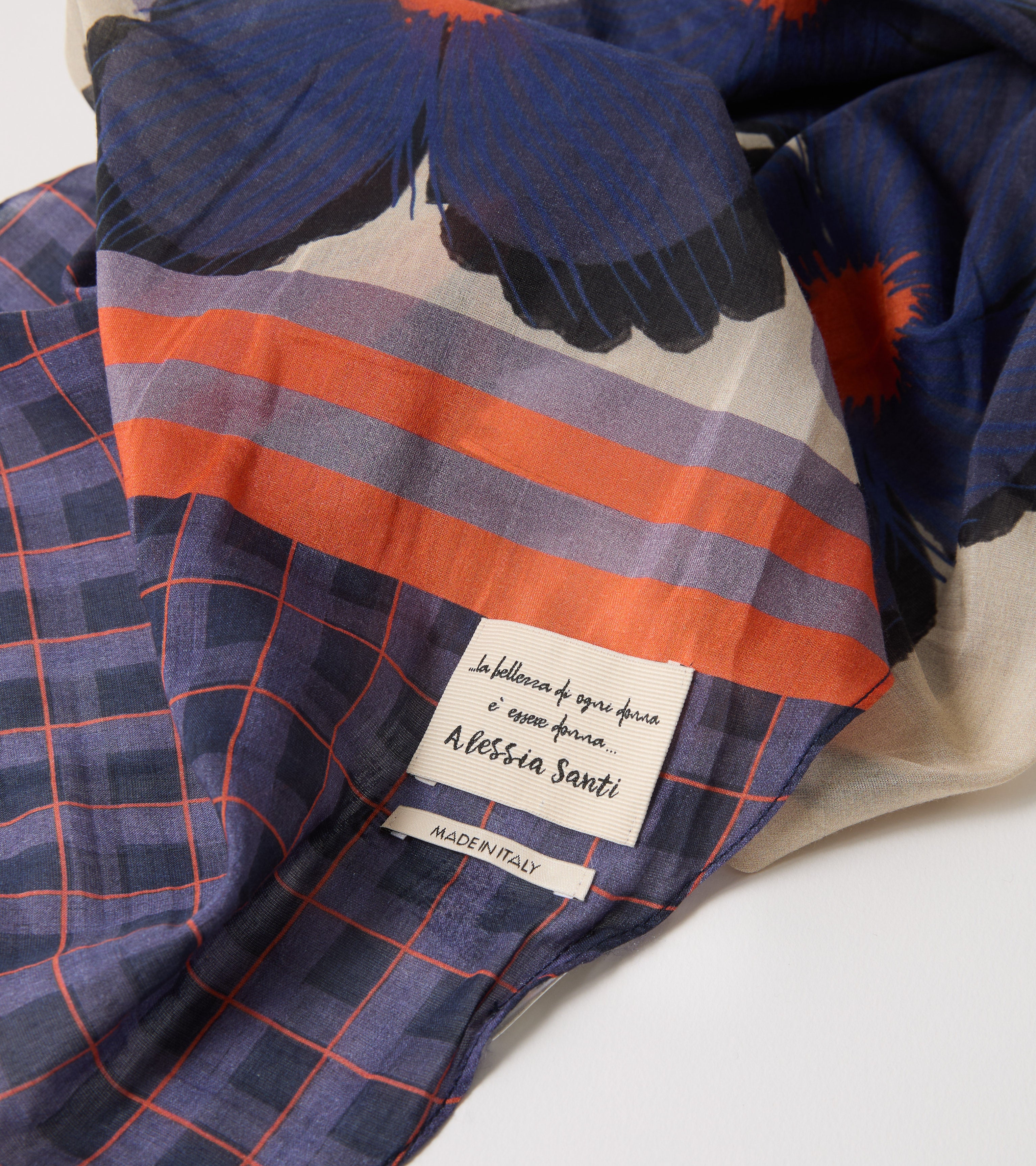 Tørklæde i bomuld og silke med blomsterprint