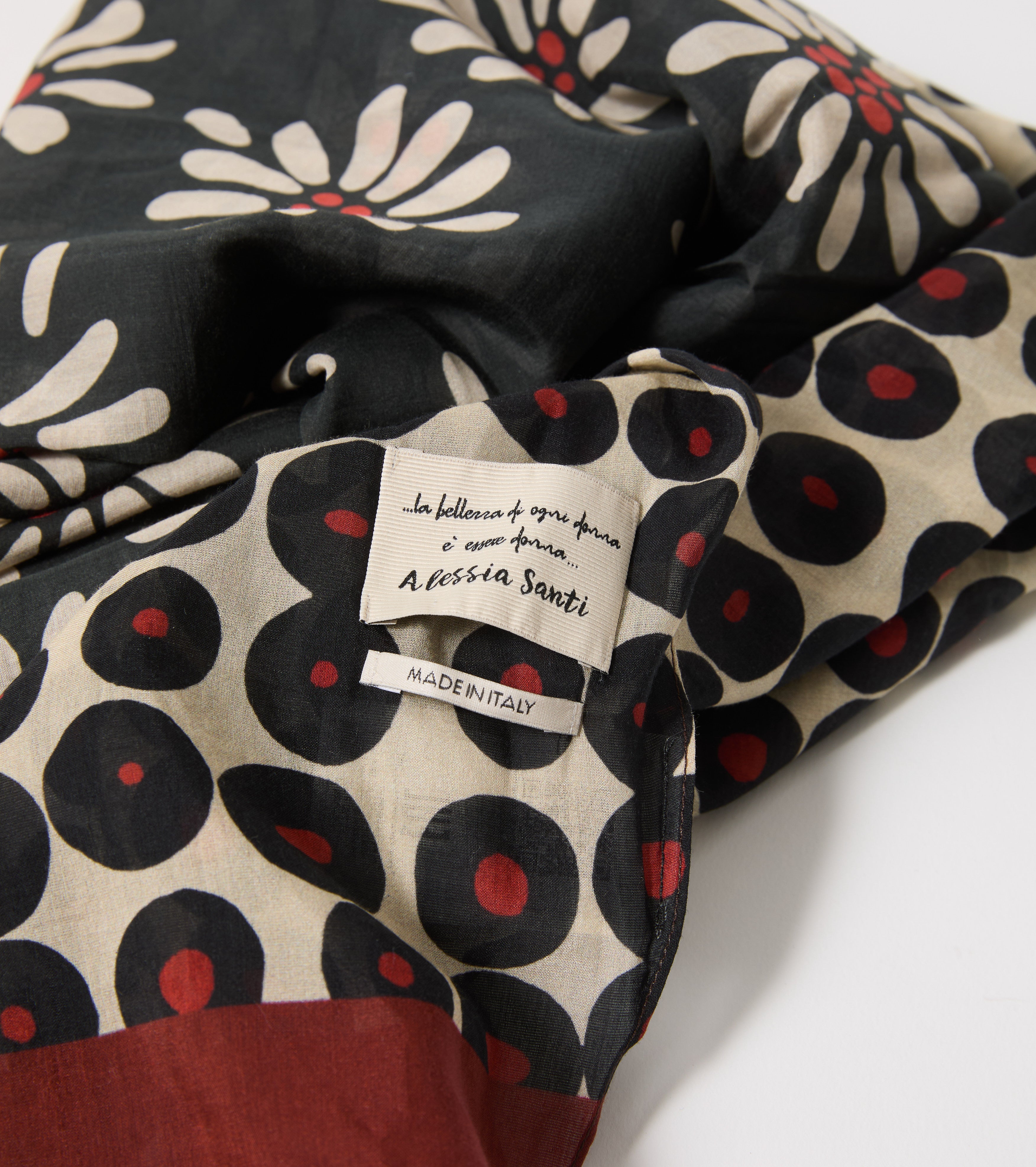 Pañuelo de algodón y seda con flores y lunares