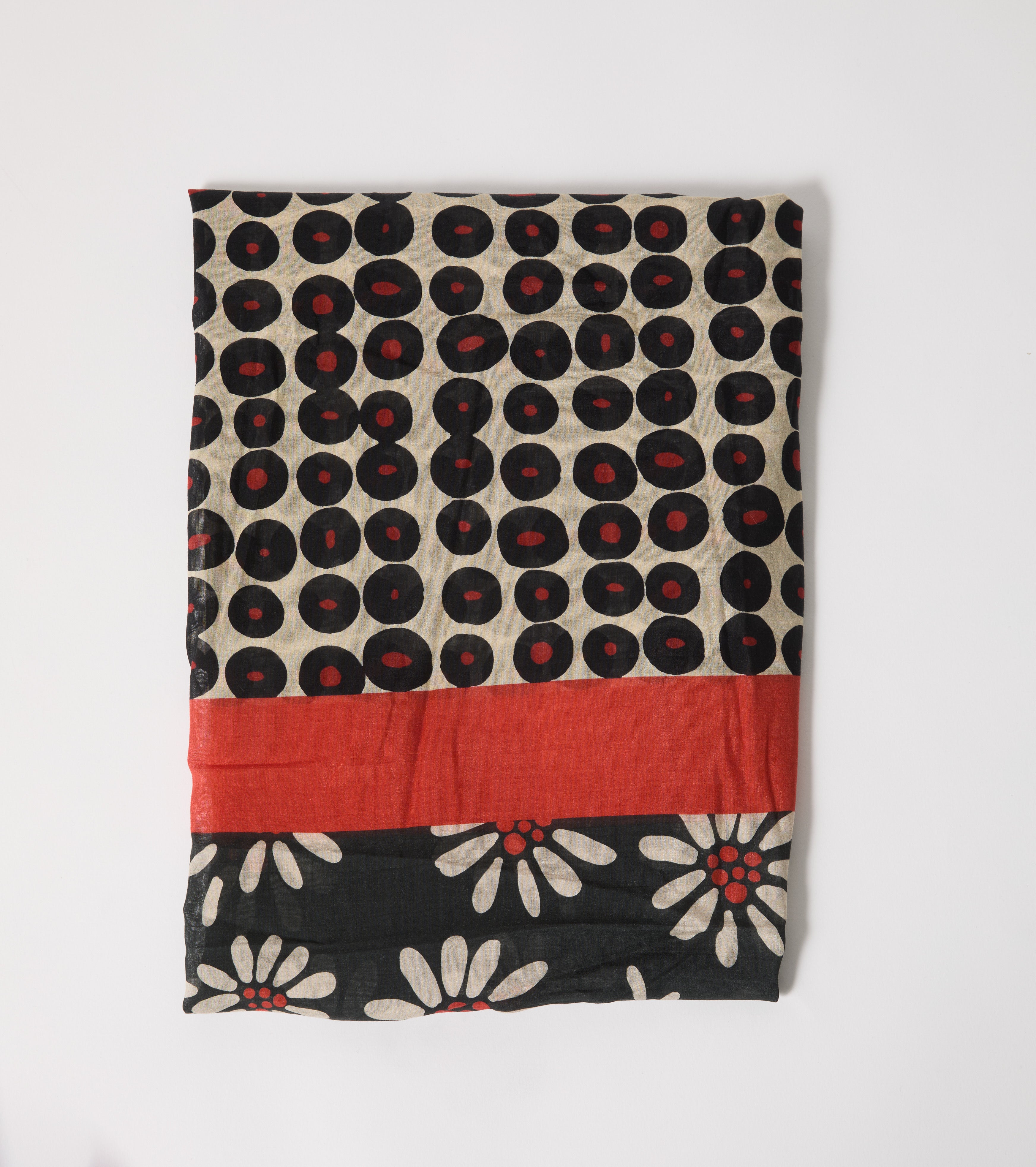 Pañuelo de algodón y seda con flores y lunares