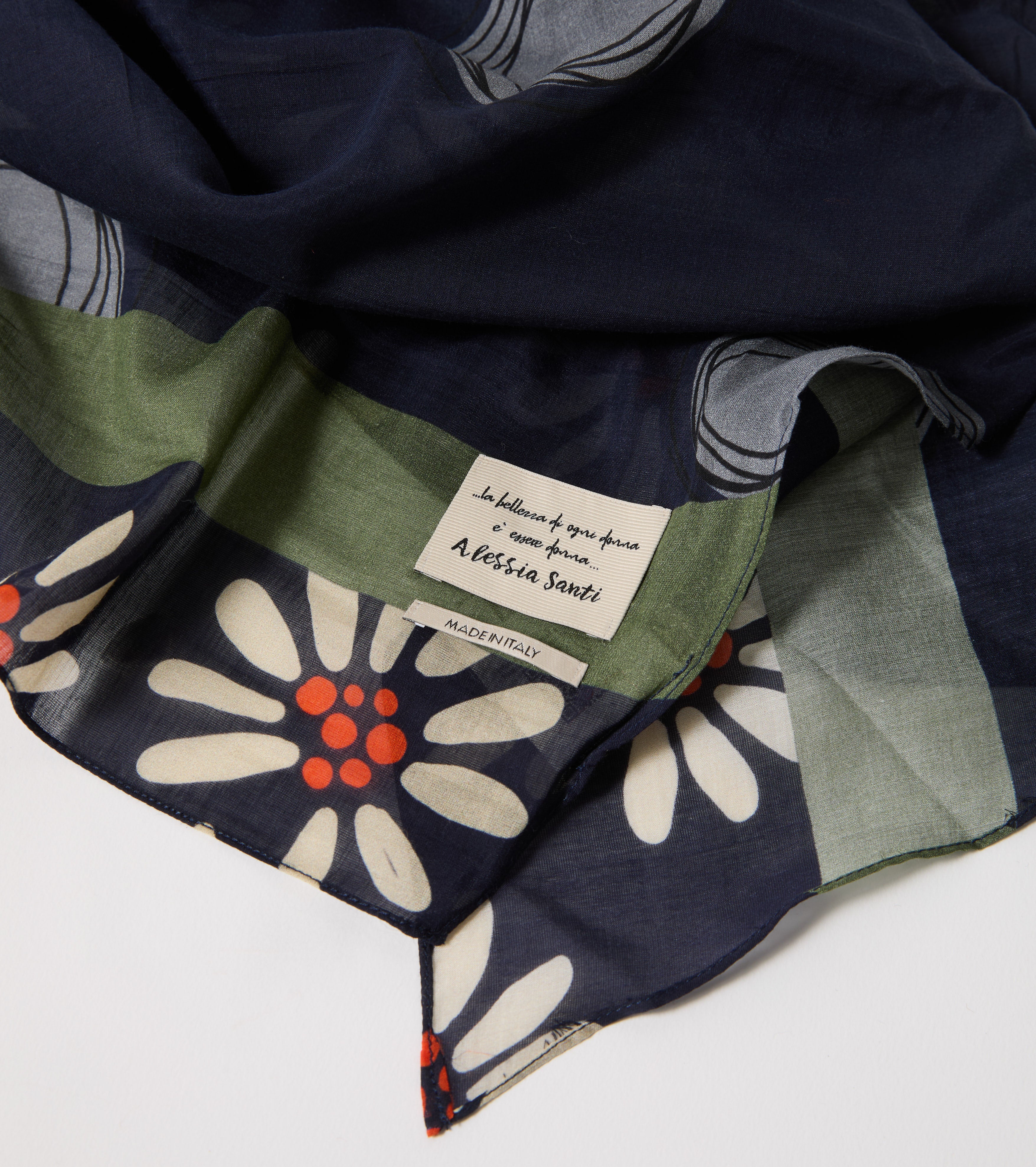 Foulard in cotone e seta con fiori