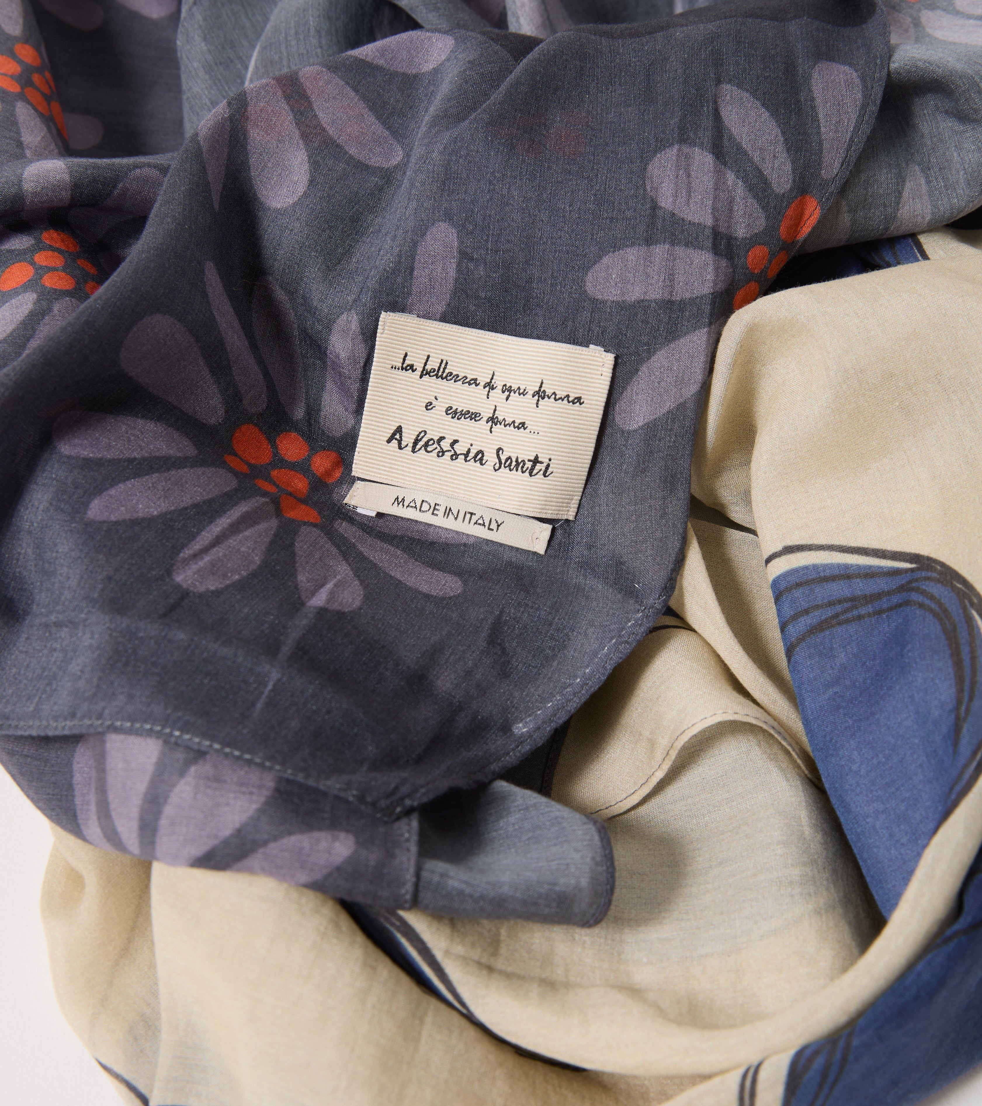 Foulard in cotone e seta con fiori