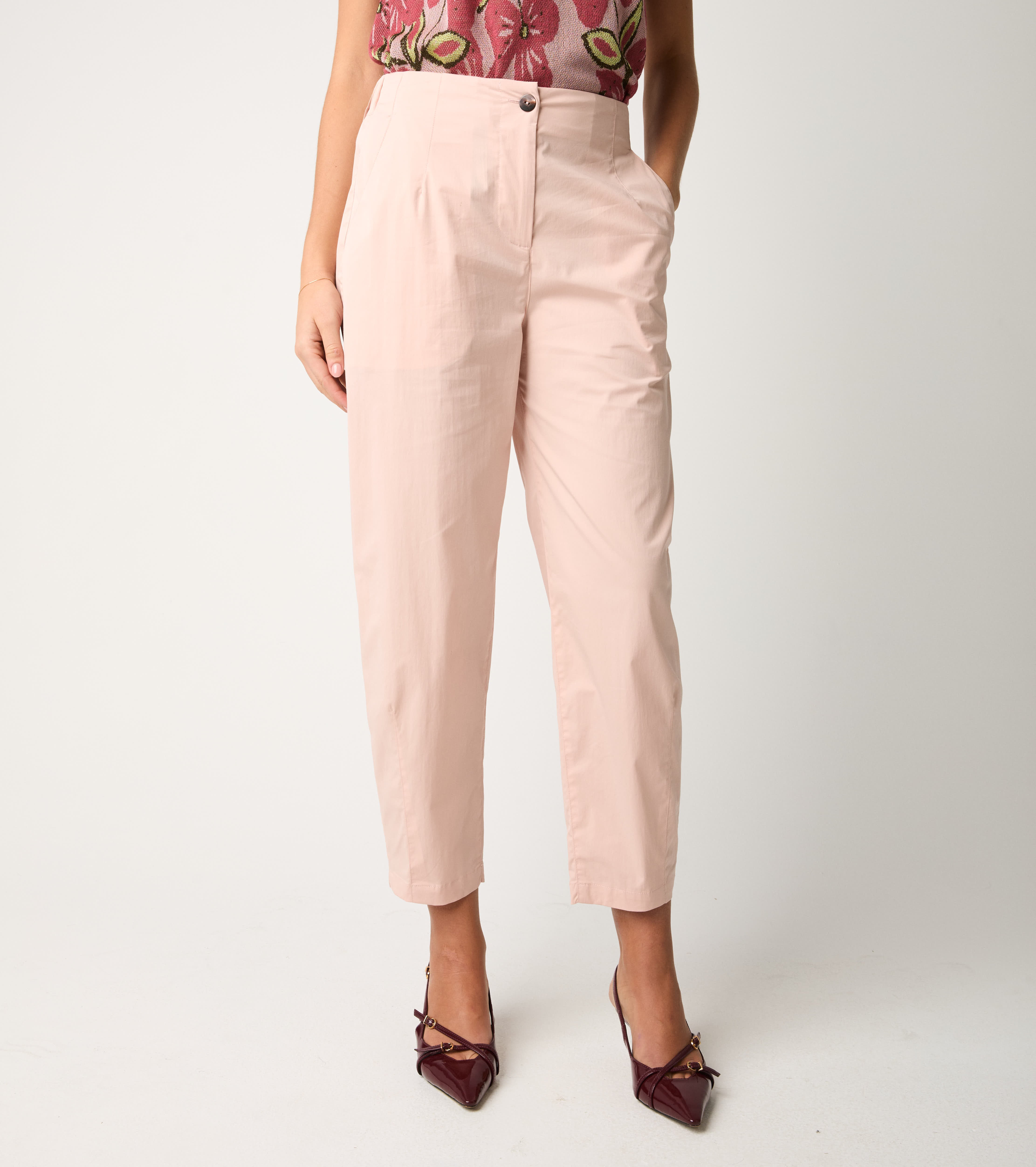 Pantaloni cropped in cotone stretch blush
