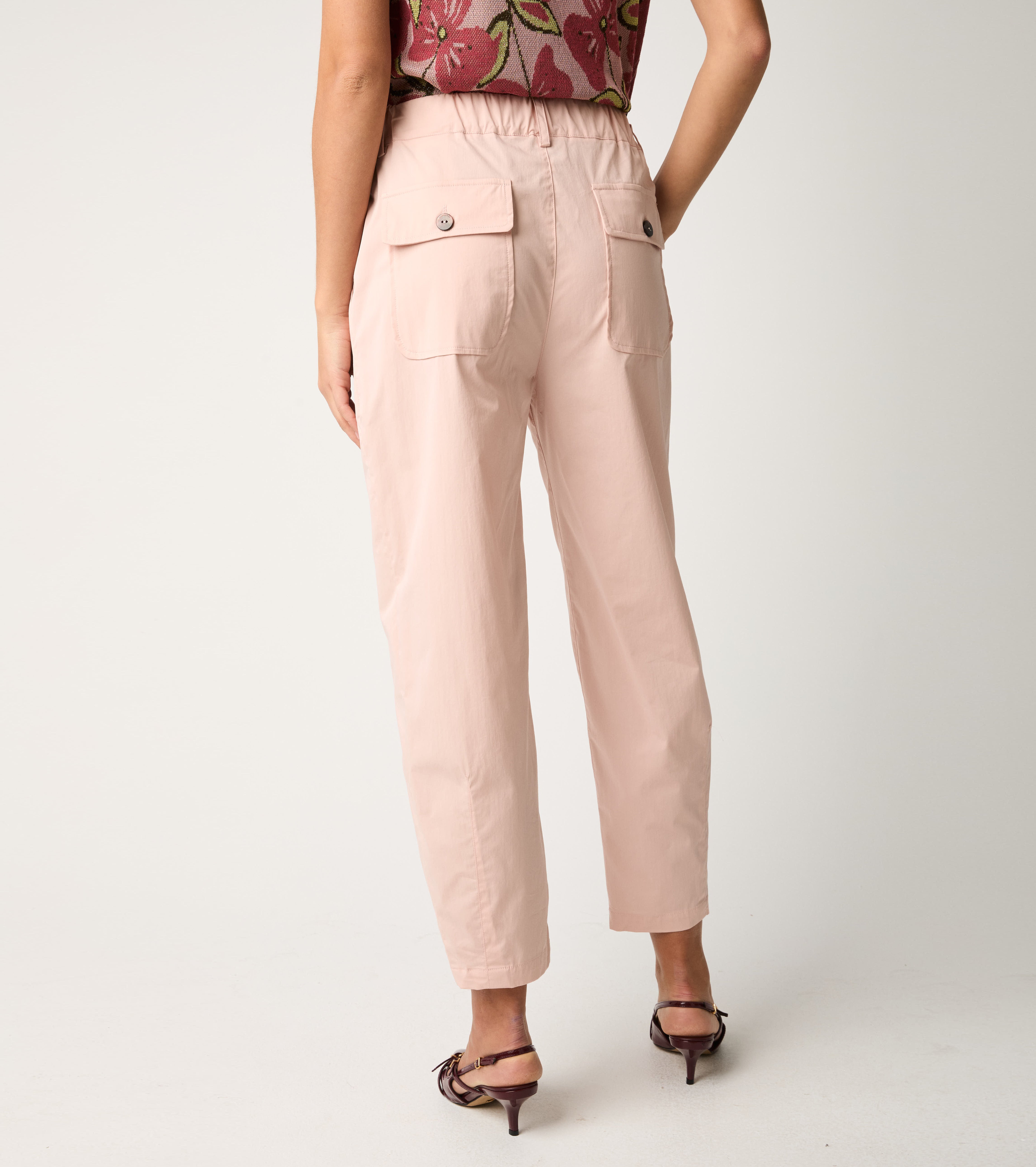 Pantaloni cropped in cotone stretch blush
